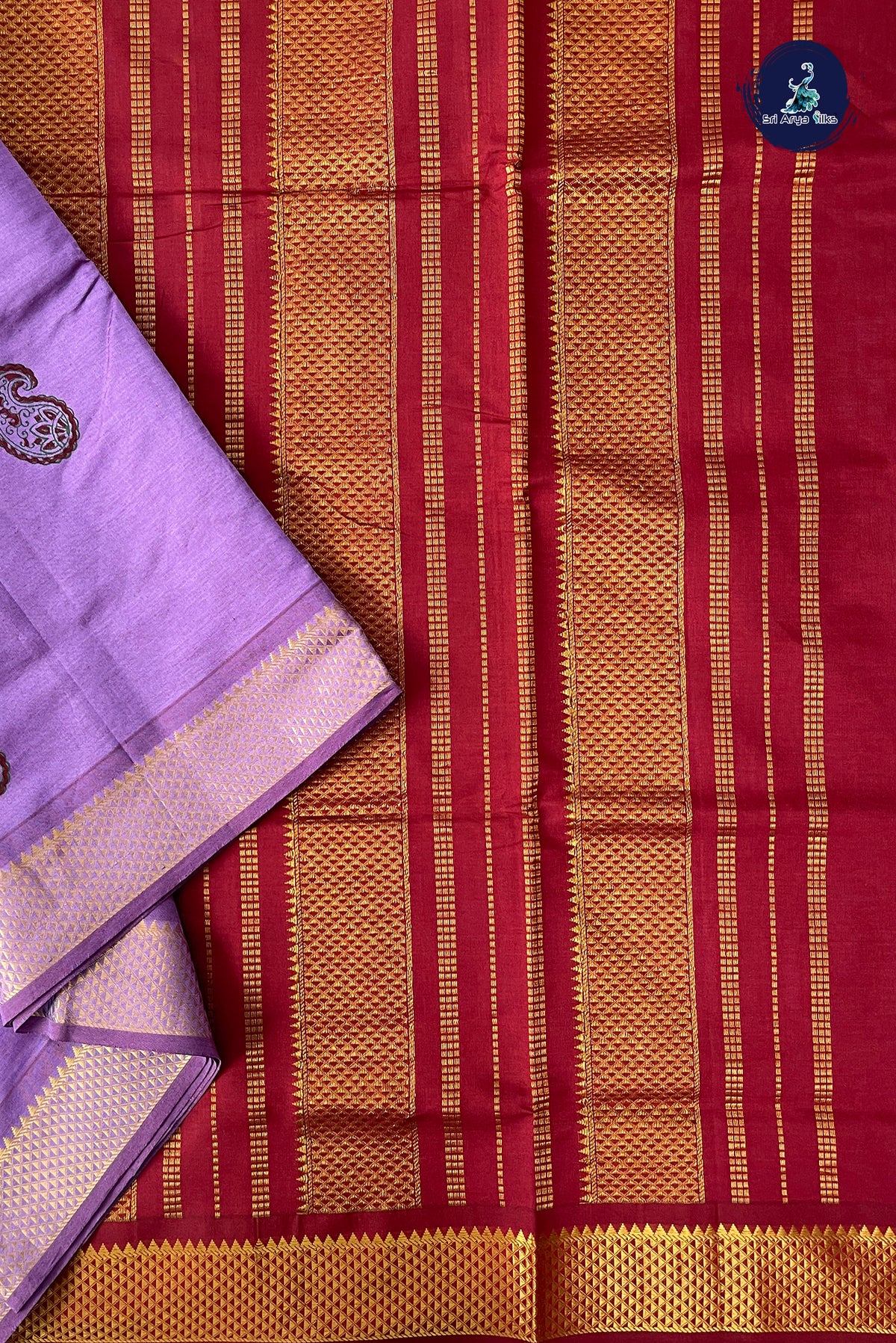 Lavender Half Pure Madisar Silk Cotton Saree With Printed Pattern
