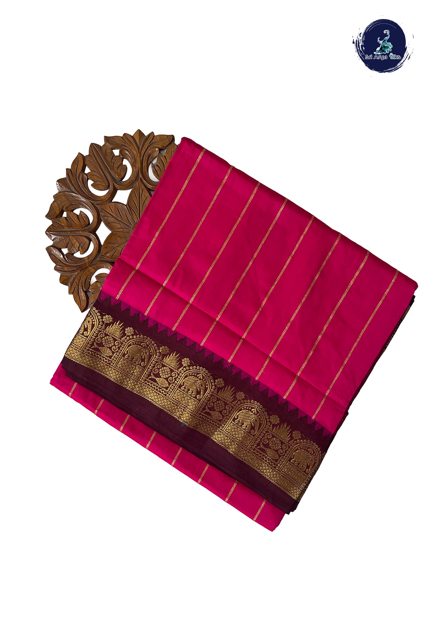 Pink Half Pure Madisar Silk Cotton Saree With Stripes Pattern