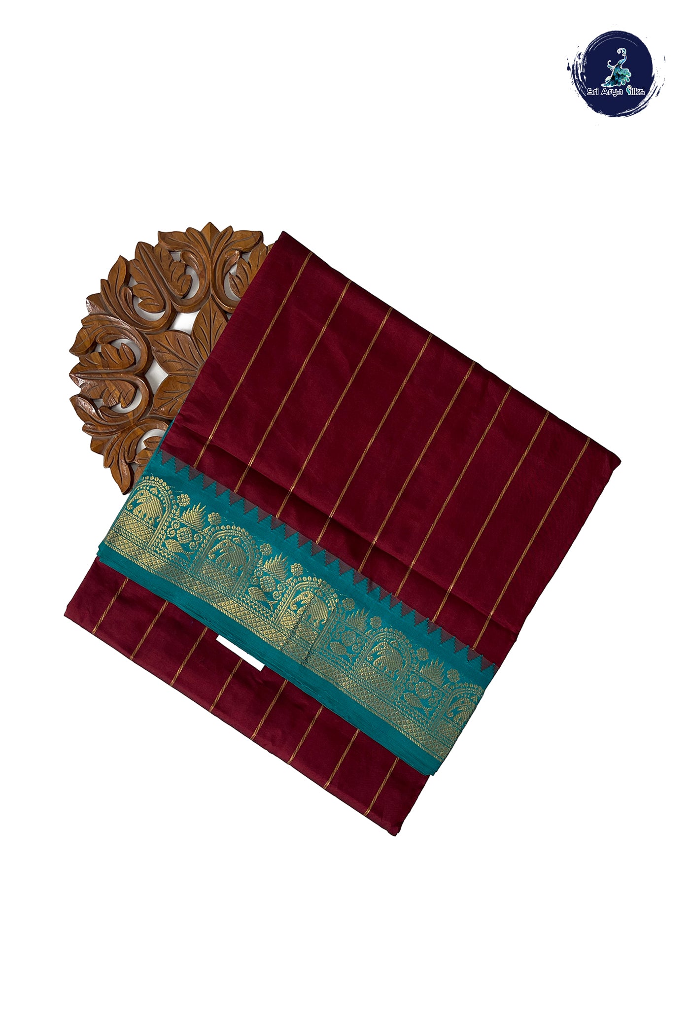 Brown Half Pure Madisar Silk Cotton Saree With Stripes Pattern