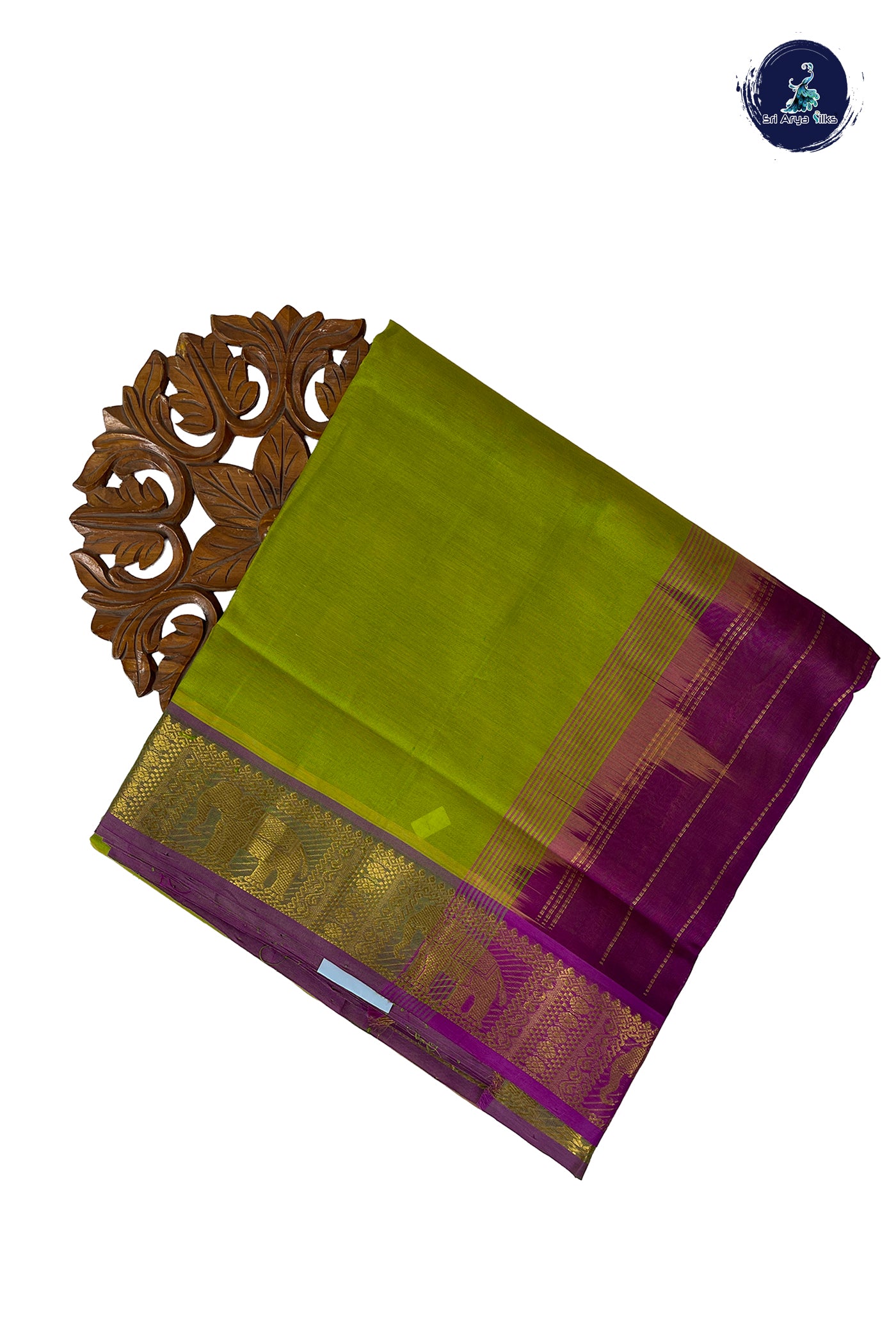 Lime Green Madisar Silk Cotton Saree With Plain Pattern