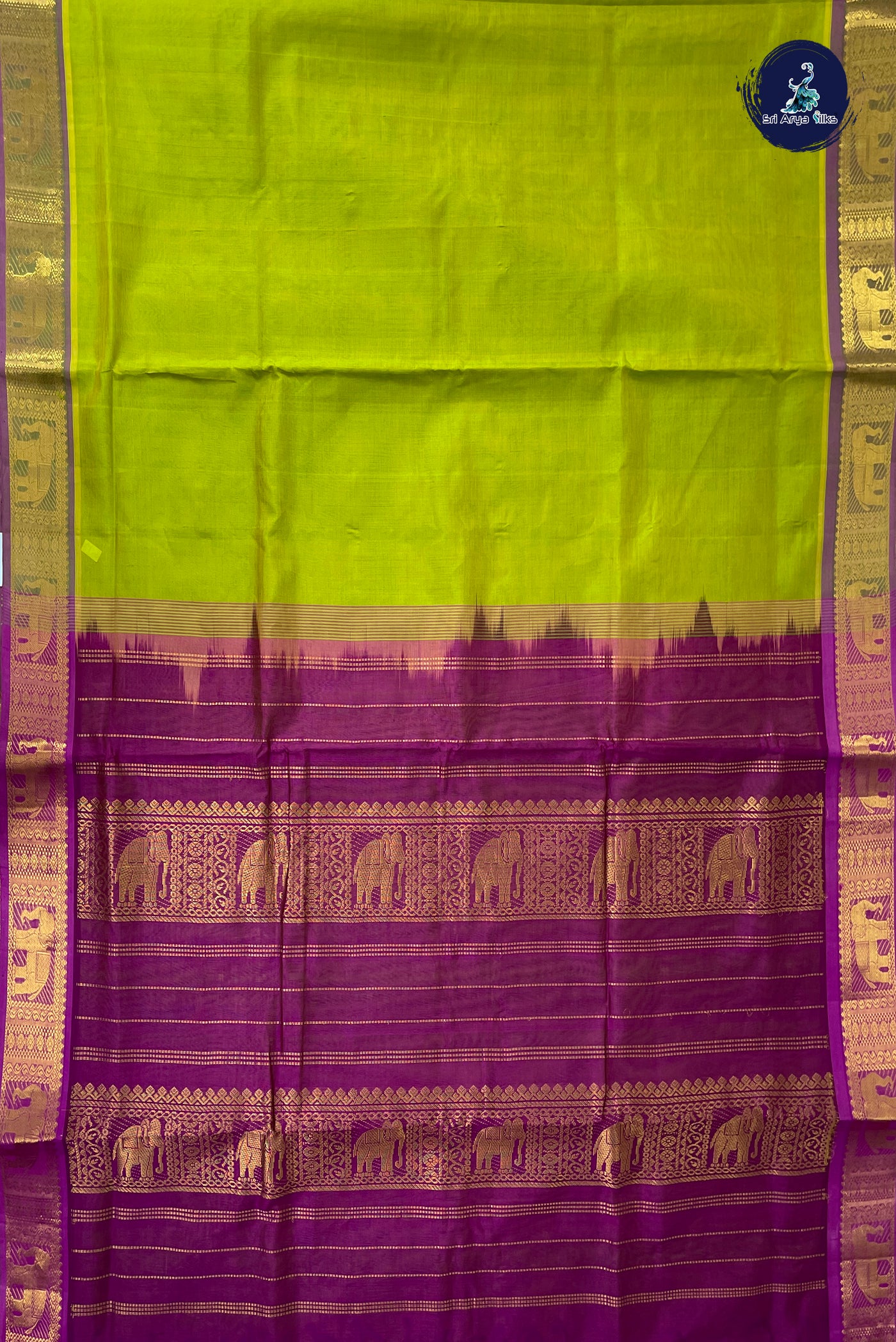 Lime Green Madisar Silk Cotton Saree With Plain Pattern