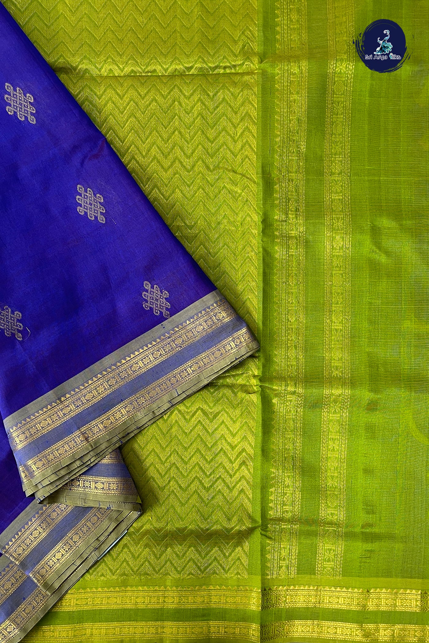 Dual Tone Violet Madisar Silk Cotton Saree With Kolam Butta Pattern