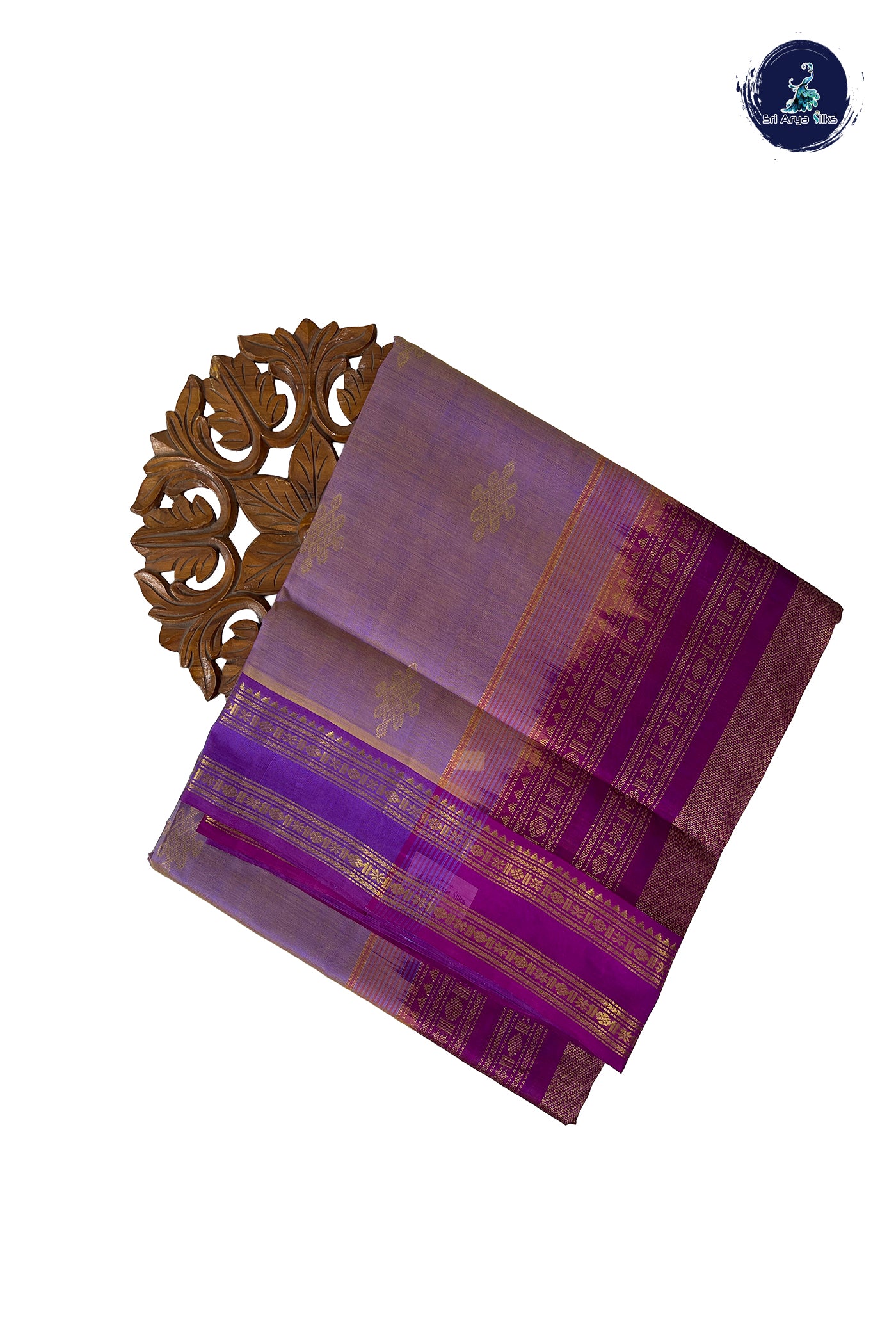 Lavender Madisar Silk Cotton Saree With Kolam Butta Pattern