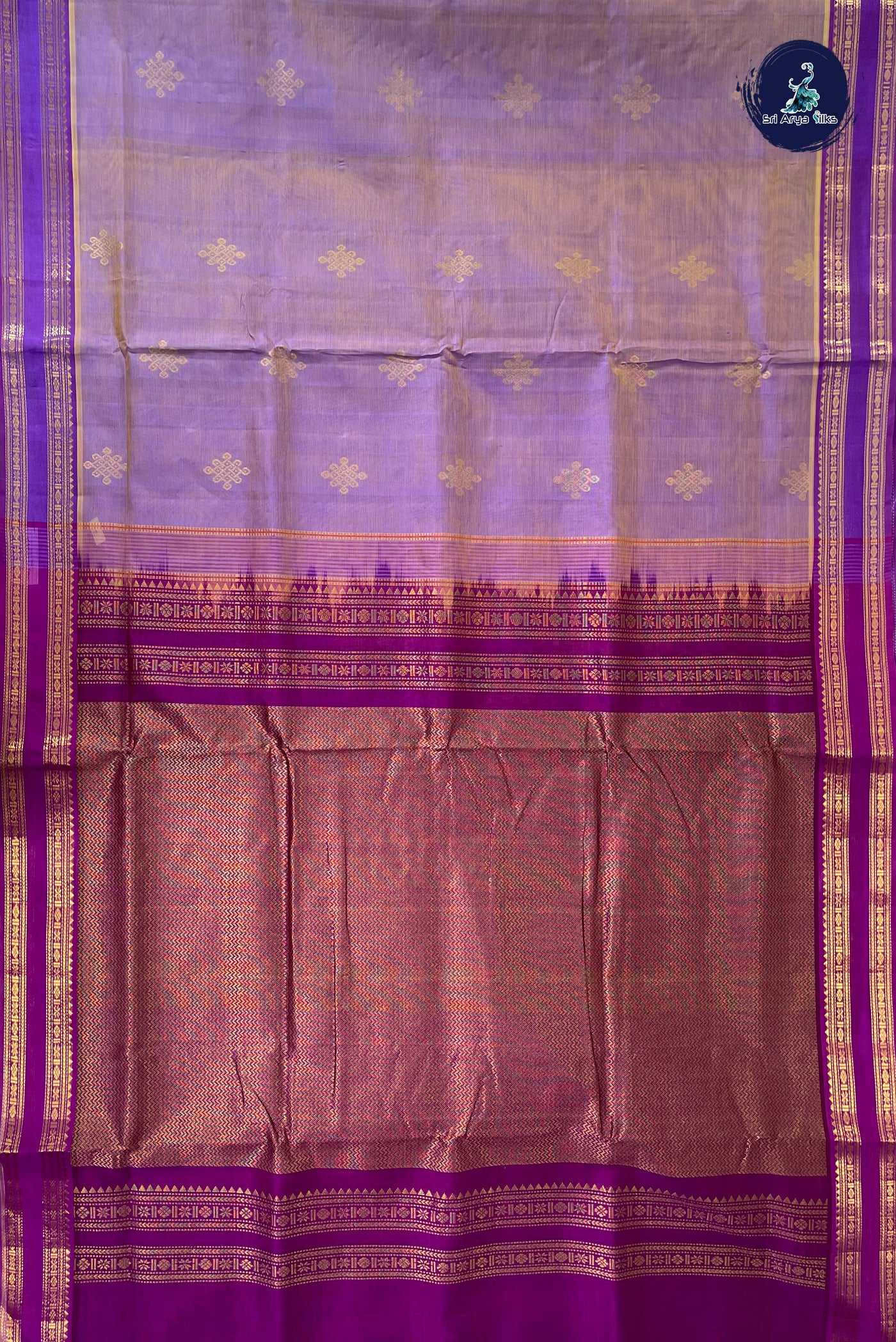 Lavender Madisar Silk Cotton Saree With Kolam Butta Pattern