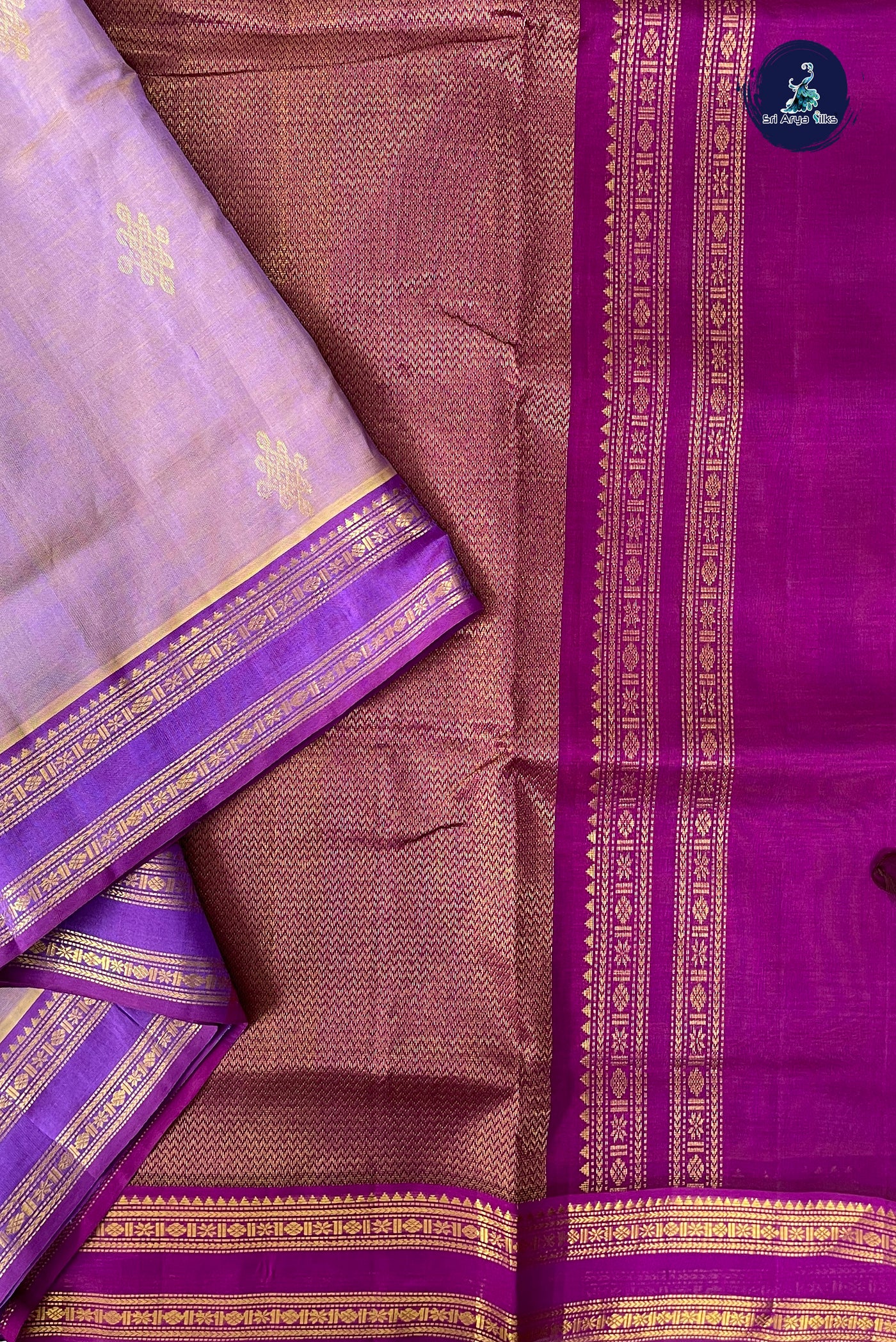 Lavender Madisar Silk Cotton Saree With Kolam Butta Pattern