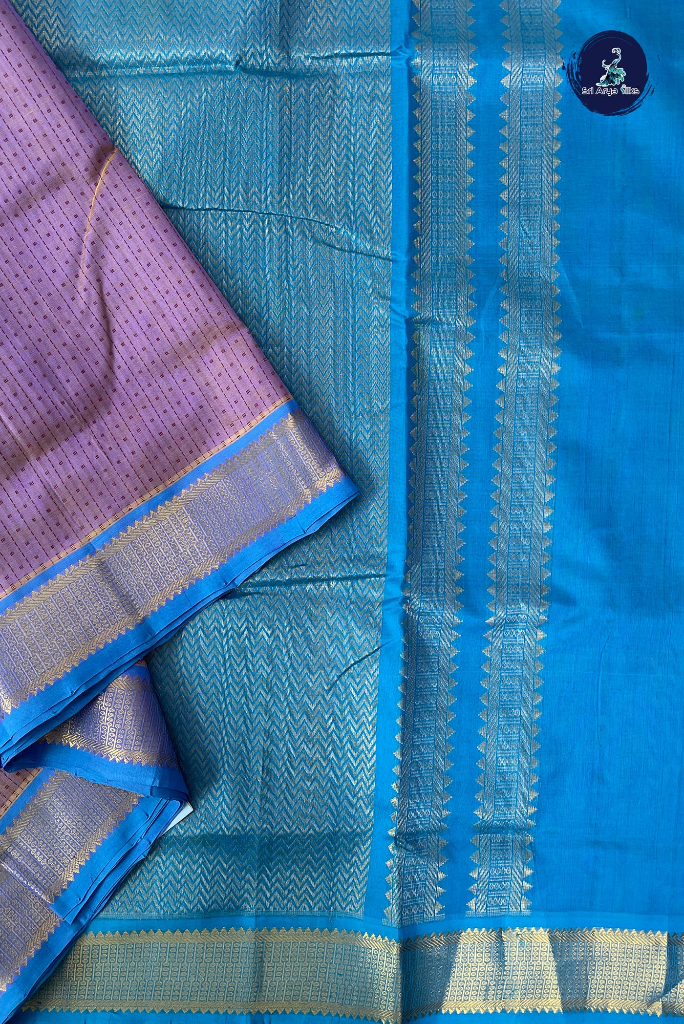 Lavender Madisar Silk Cotton Saree With Laksha Deepam Design Pattern