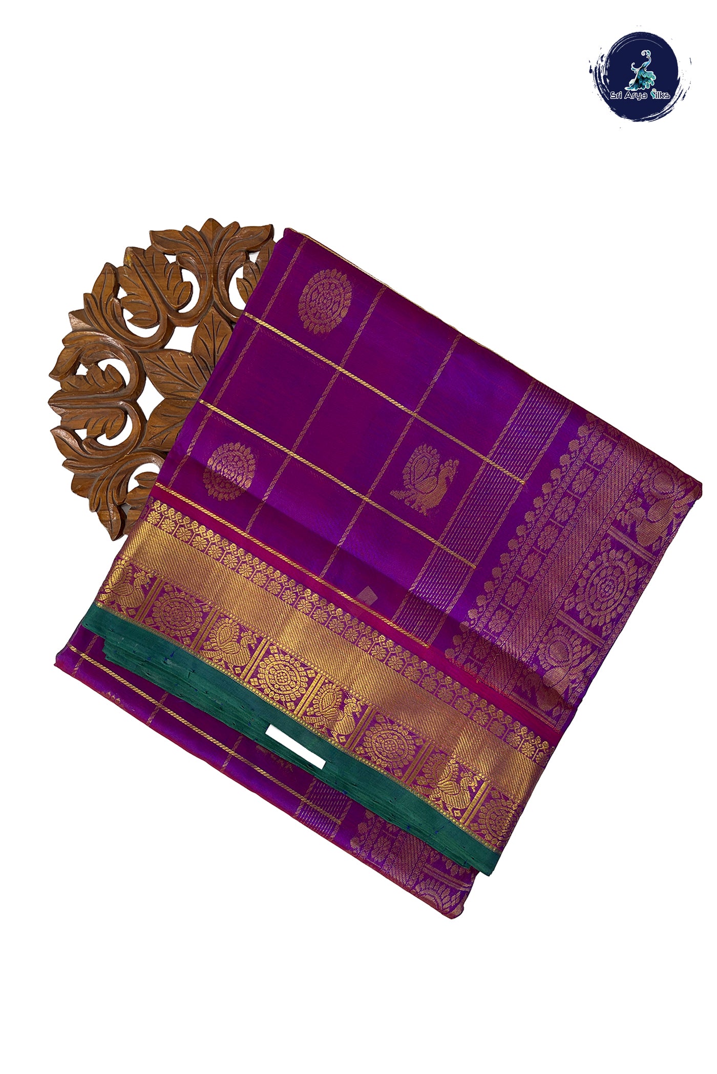 Dual Tone Purple Madisar Silk Cotton Saree With Zari Checked Pattern