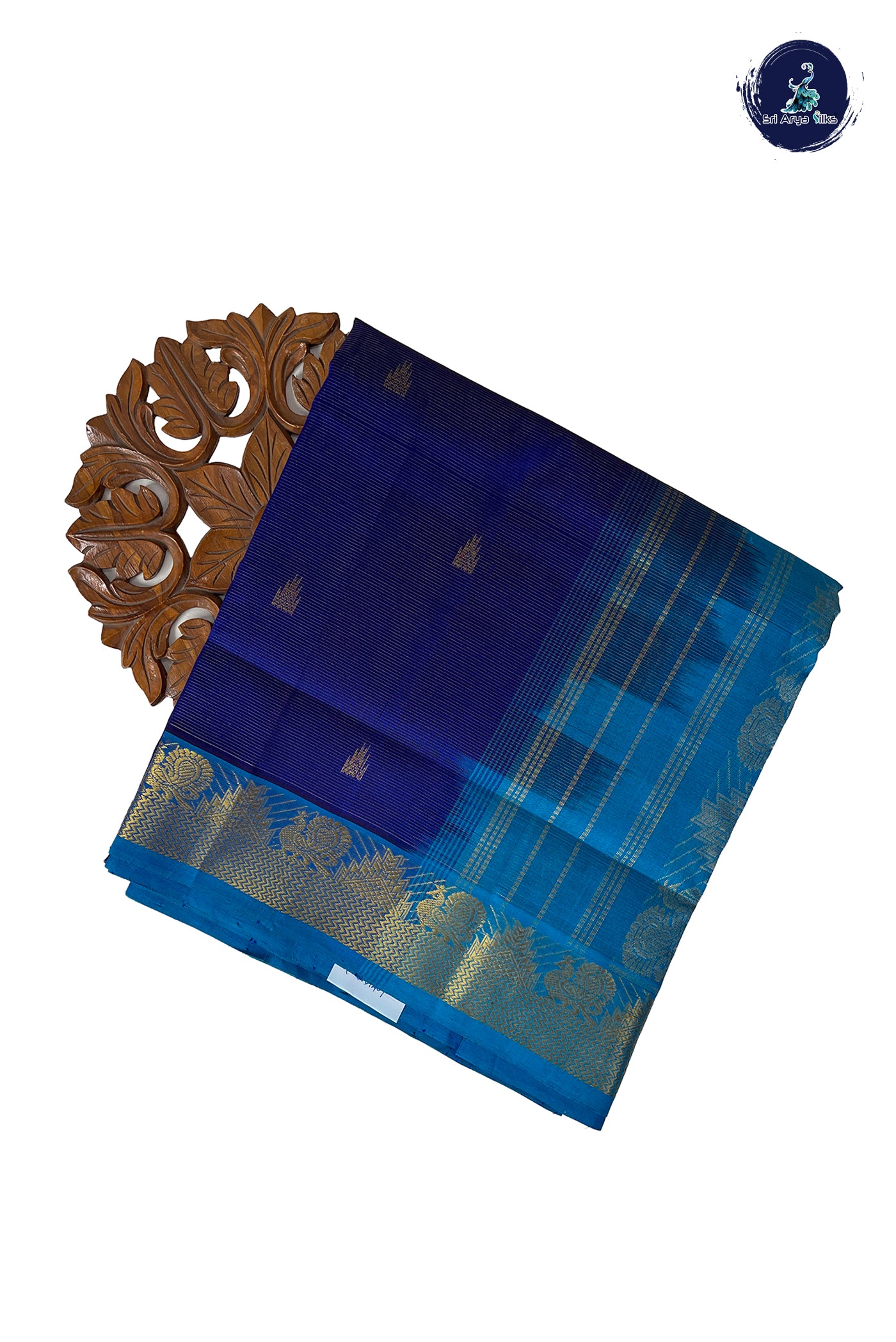 MS Blue Madisar Silk Cotton Saree With Vaira Oosi Pattern