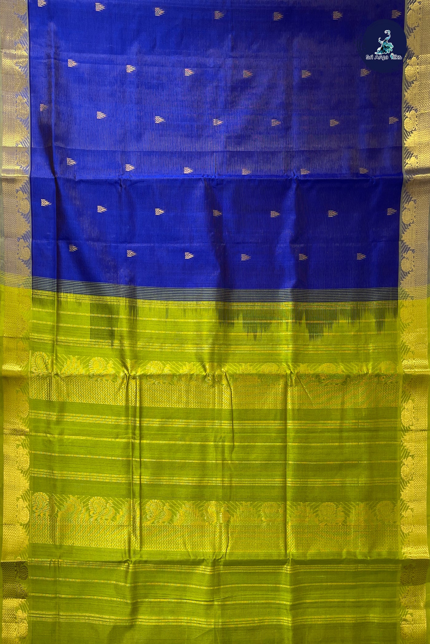 MS Blue Madisar Silk Cotton Saree With Vaira Oosi Pattern