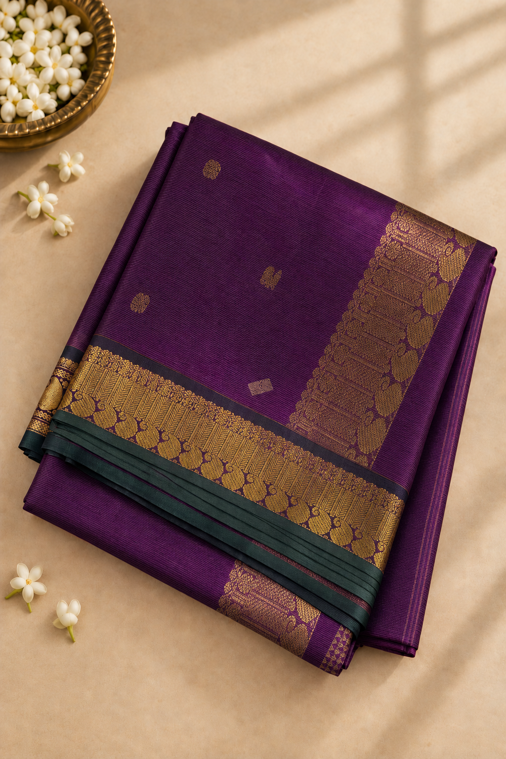 Dual Tone Purple Madisar Silk Cotton Saree With Vaira Oosi Pattern