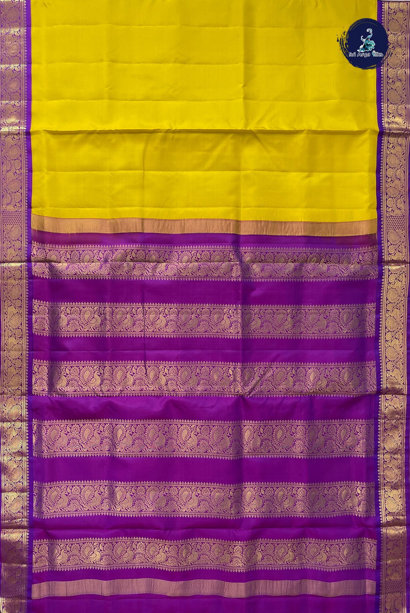 Lemon Yellow Madisar 10 Yards Silk Saree With Plain Pattern