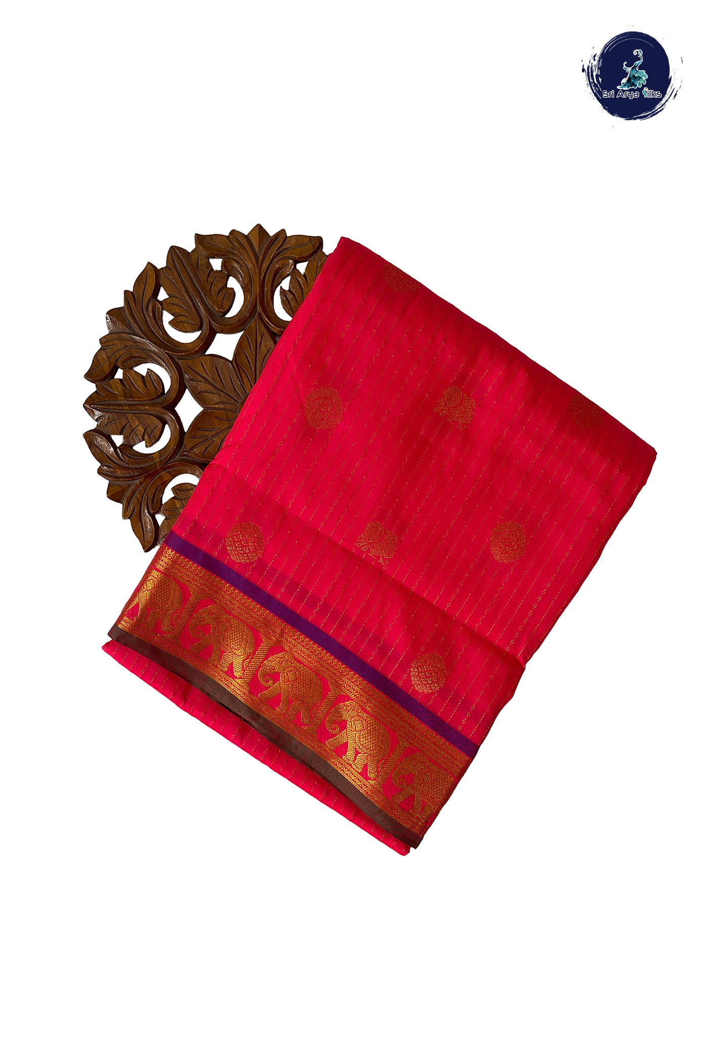 Peach Pink Madisar Semi Silk Saree With Stripes Pattern