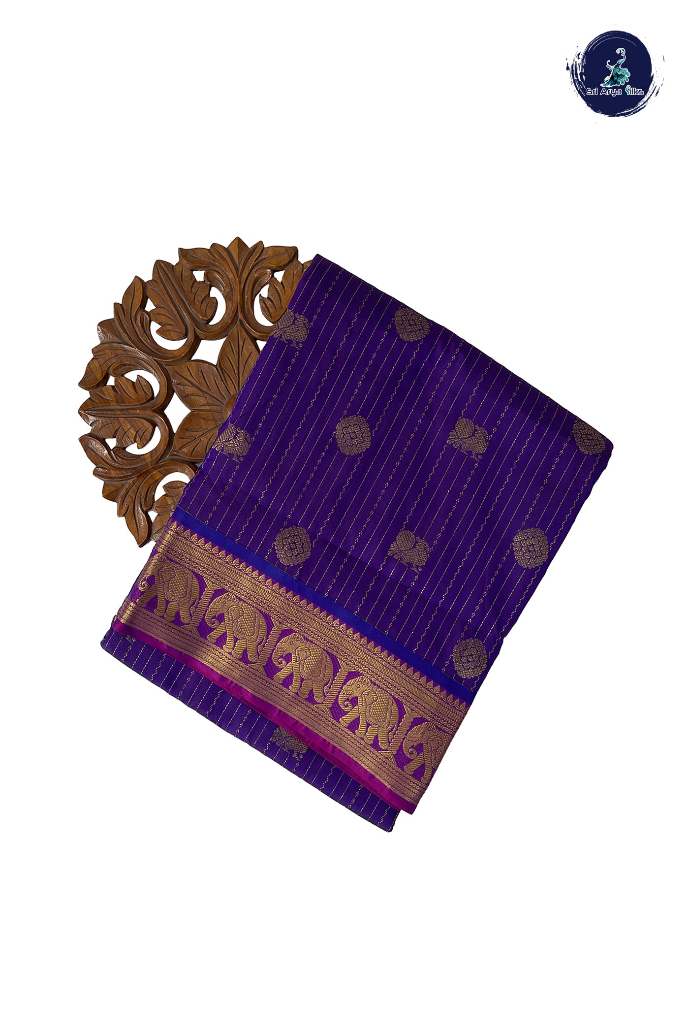Violet Madisar Semi Silk Saree With Stripes Pattern