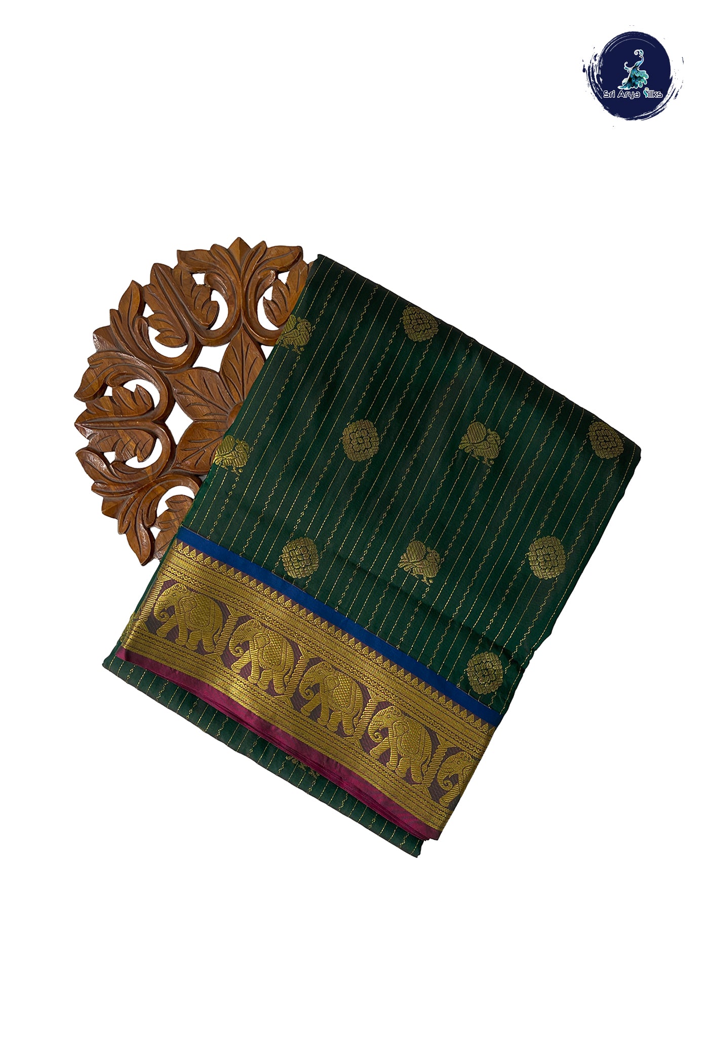 Bottle Green Madisar Semi Silk Saree With Stripes Pattern