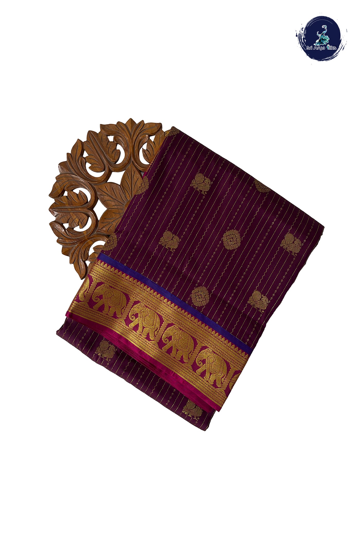 Brown Madisar Semi Silk Saree With Stripes Pattern