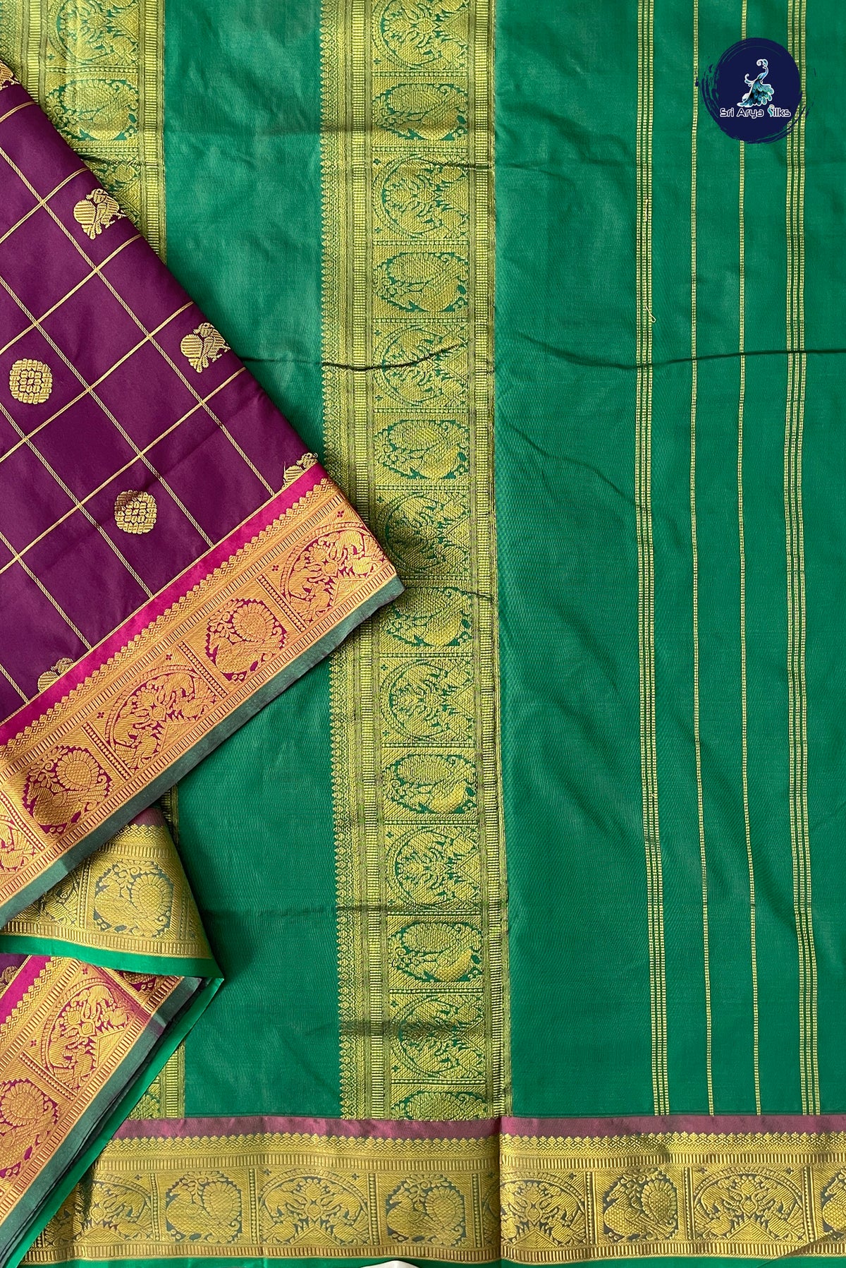 Dual Tone Brown Madisar Semi Silk Saree With Zari Checked Pattern