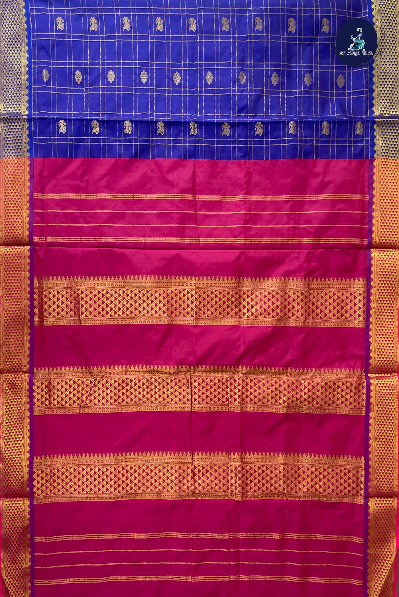Blue Madisar Semi Silk Saree With Zari Checked Pattern