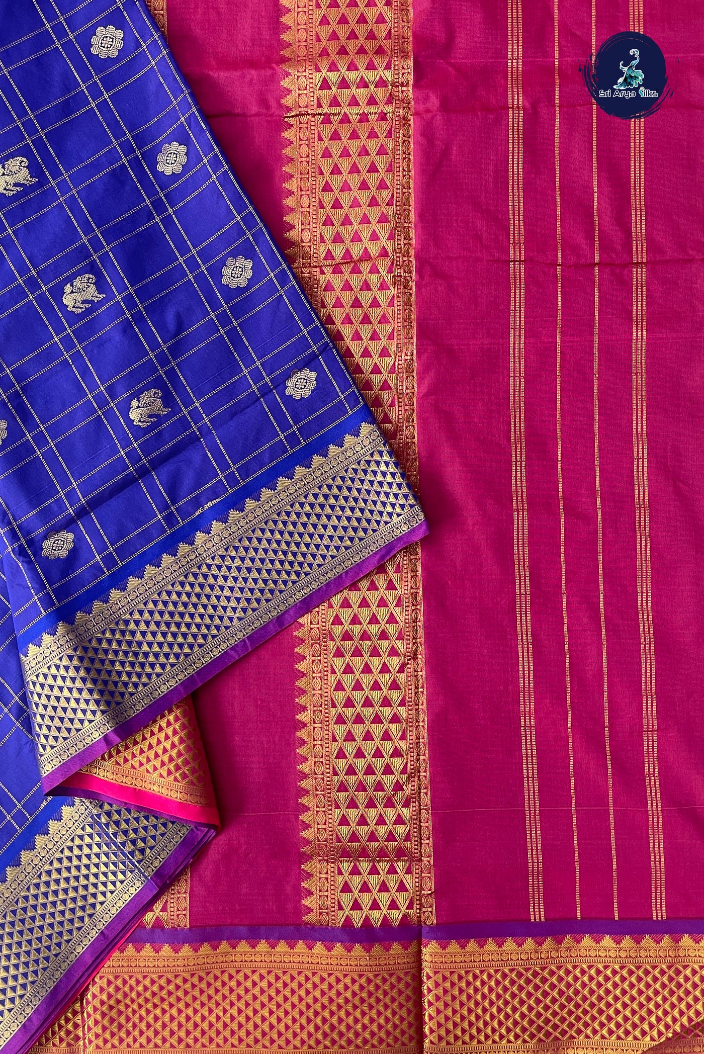 Blue Madisar Semi Silk Saree With Zari Checked Pattern