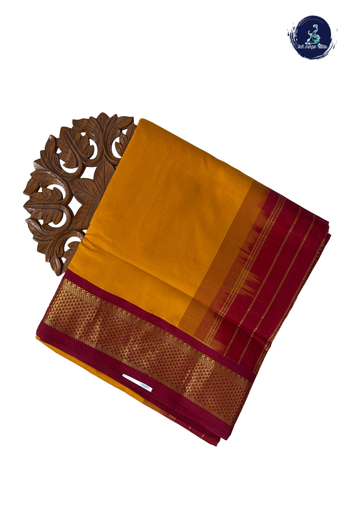 Turmeric Yellow Half Pure Madisar Silk Cotton Saree With Plain Pattern