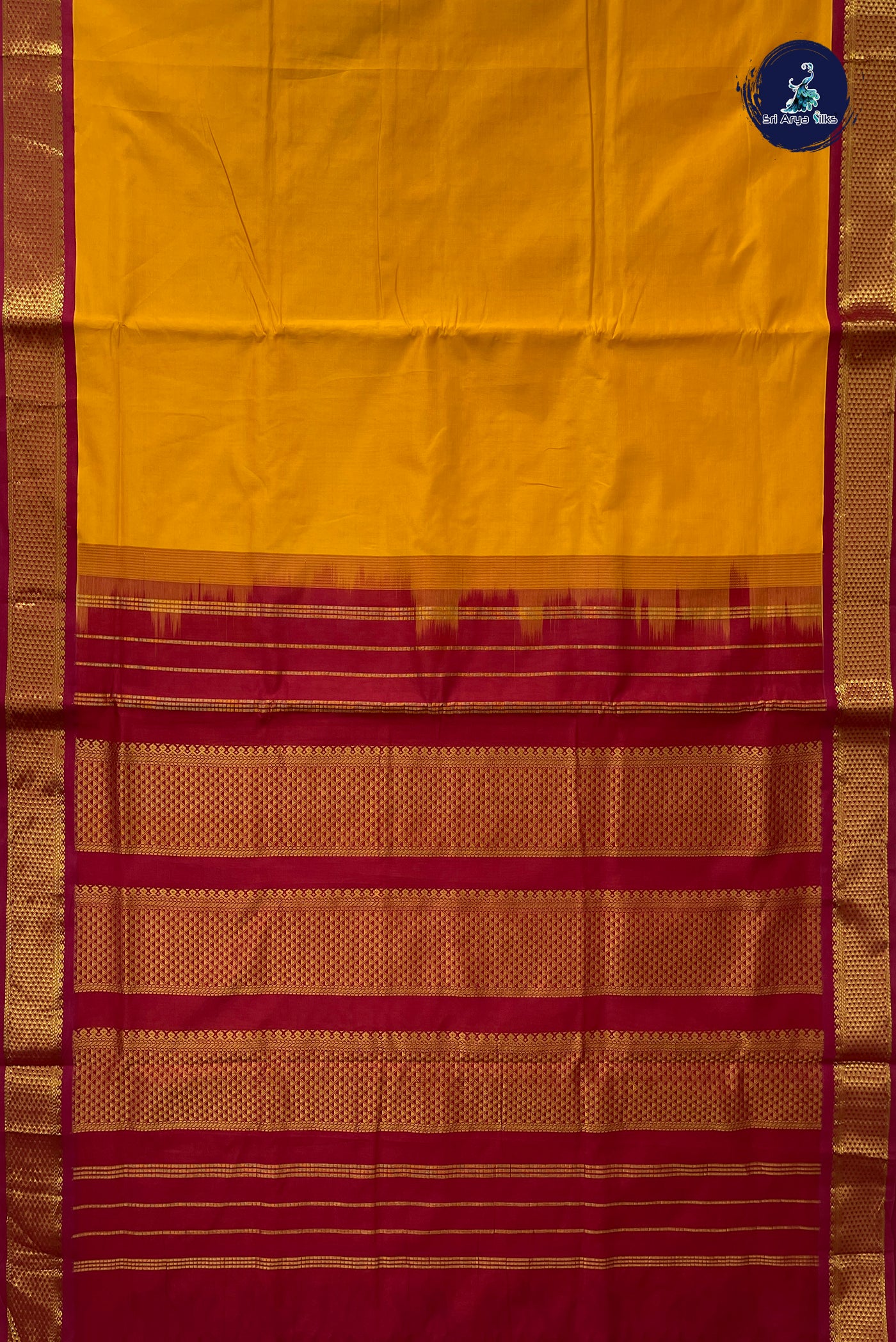 Turmeric Yellow Half Pure Madisar Silk Cotton Saree With Plain Pattern