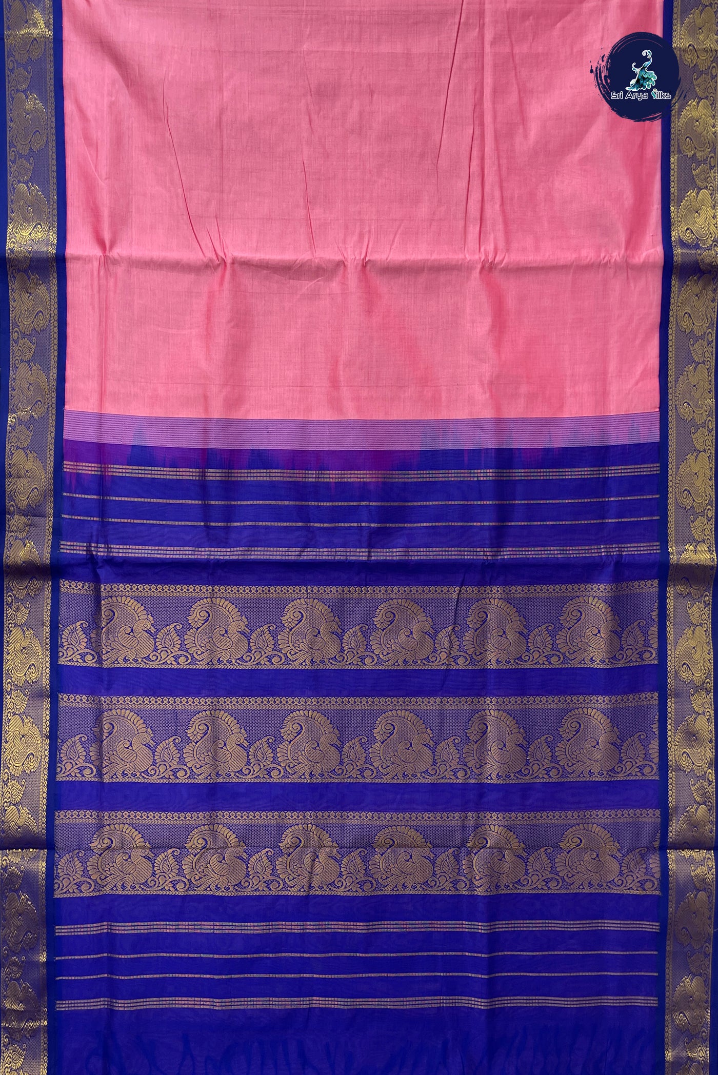 Lotus Pink Half Pure Madisar Silk Cotton Saree With Plain Pattern