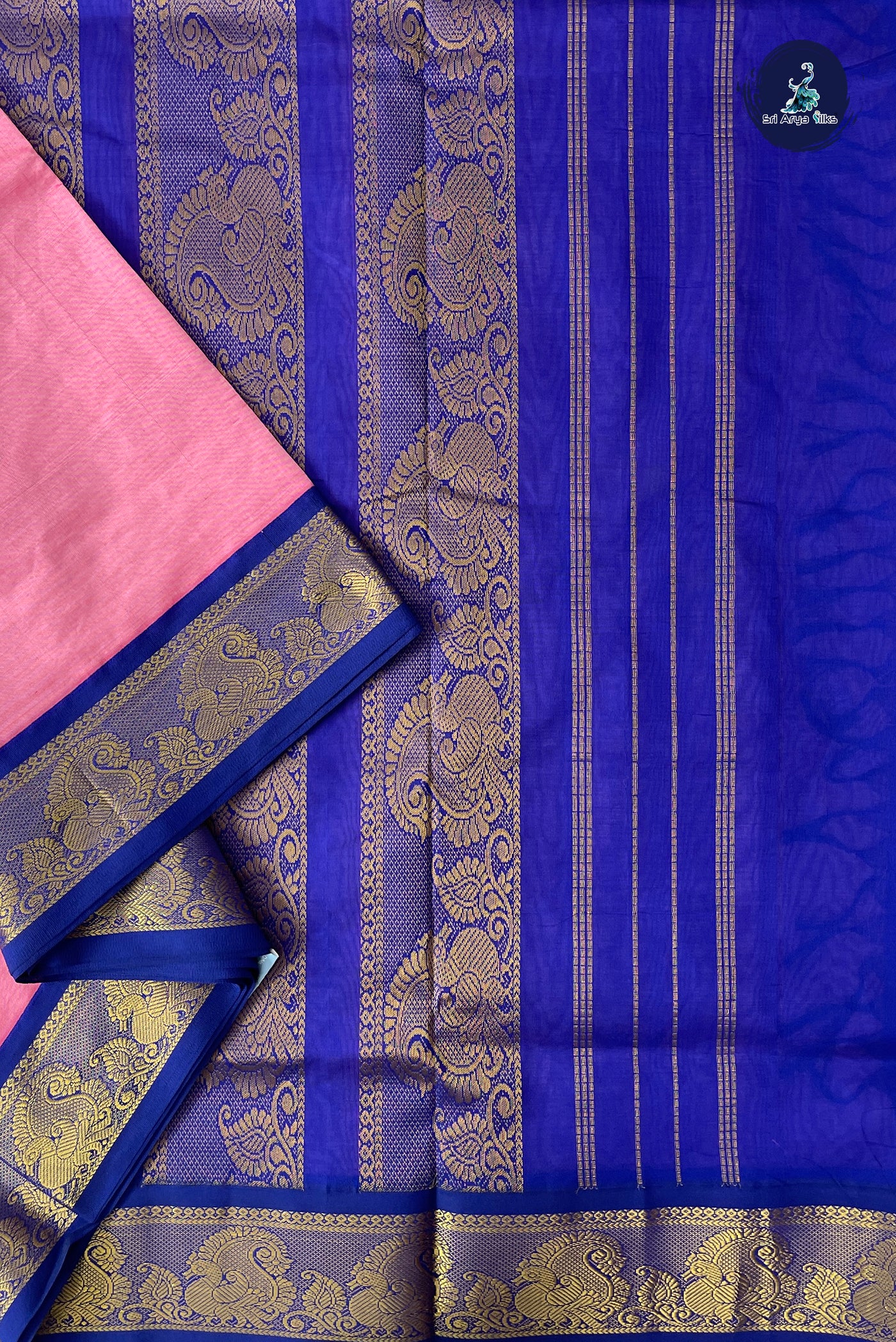 Lotus Pink Half Pure Madisar Silk Cotton Saree With Plain Pattern