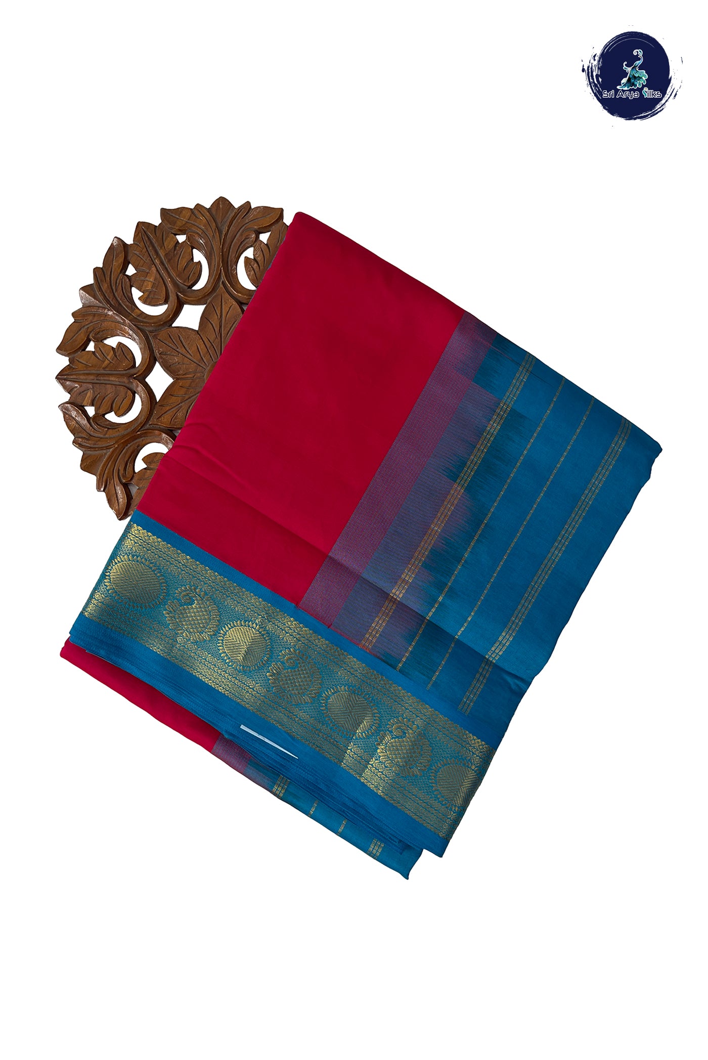 Reddish Pink Half Pure Madisar Silk Cotton Saree With Plain Pattern