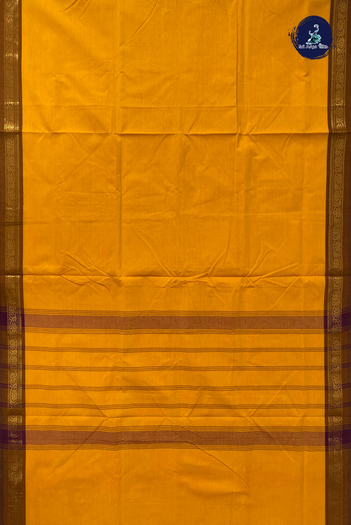 Yellow 10.5 Yards Madisar Saree With Plain Pattern