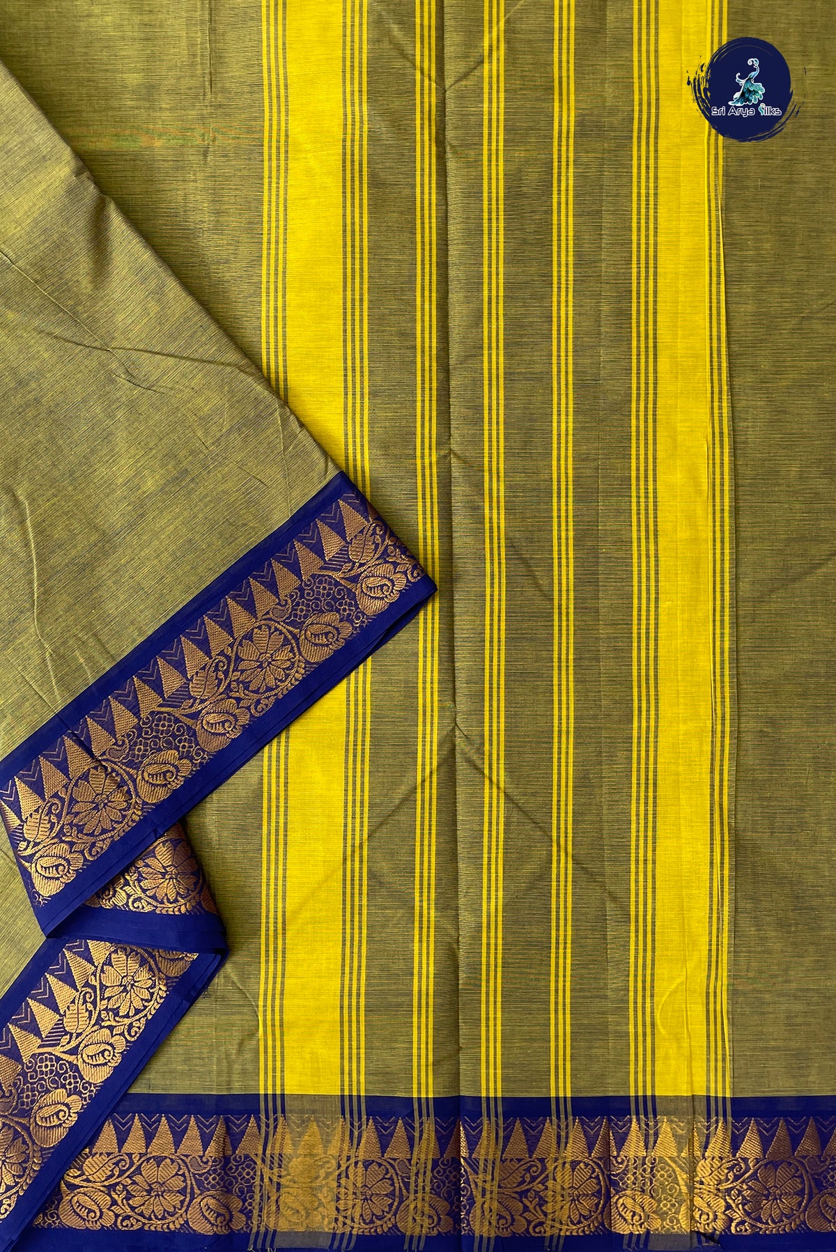 Green 10.5 Yards Madisar Saree With Plain Pattern