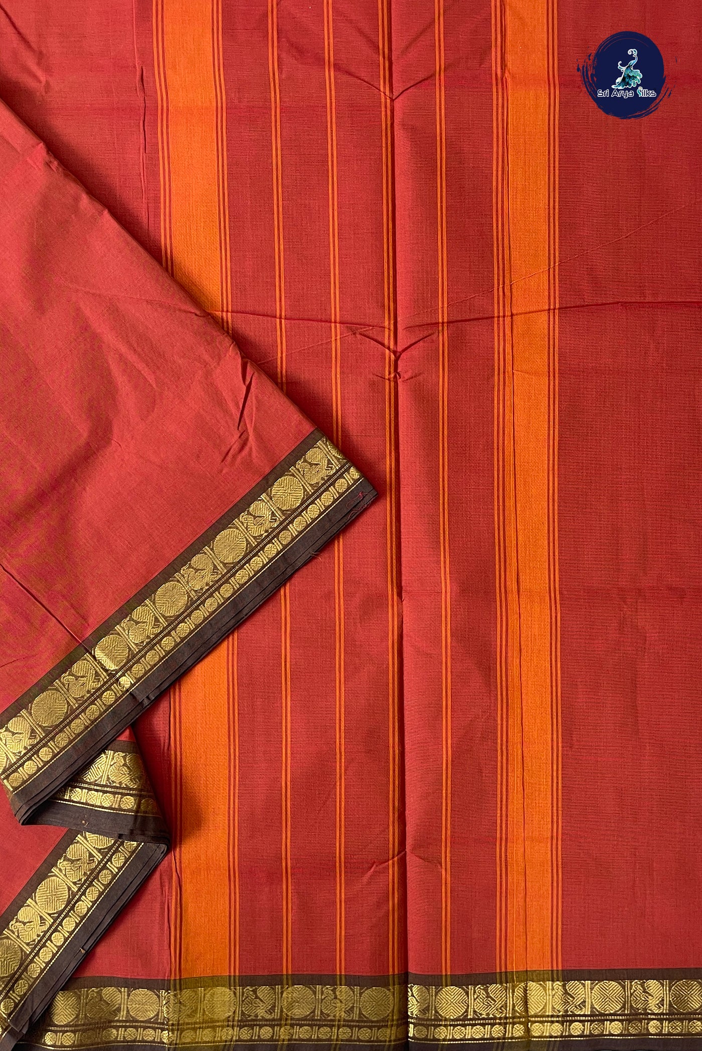 Brown 10.5 Yards Madisar Saree With Plain Pattern