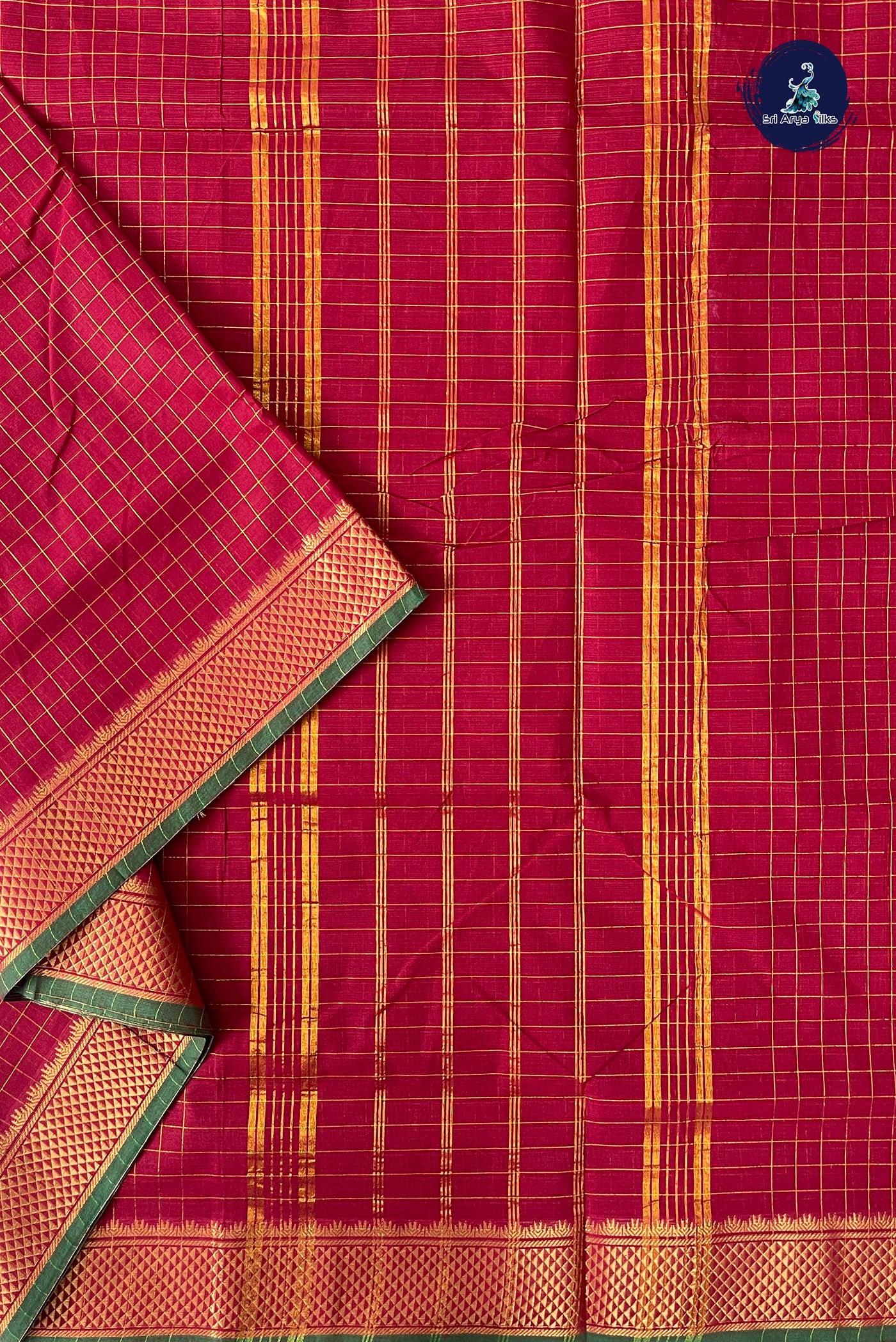 Maroon 10.5 Yards Madisar Saree With Zari Checked Pattern