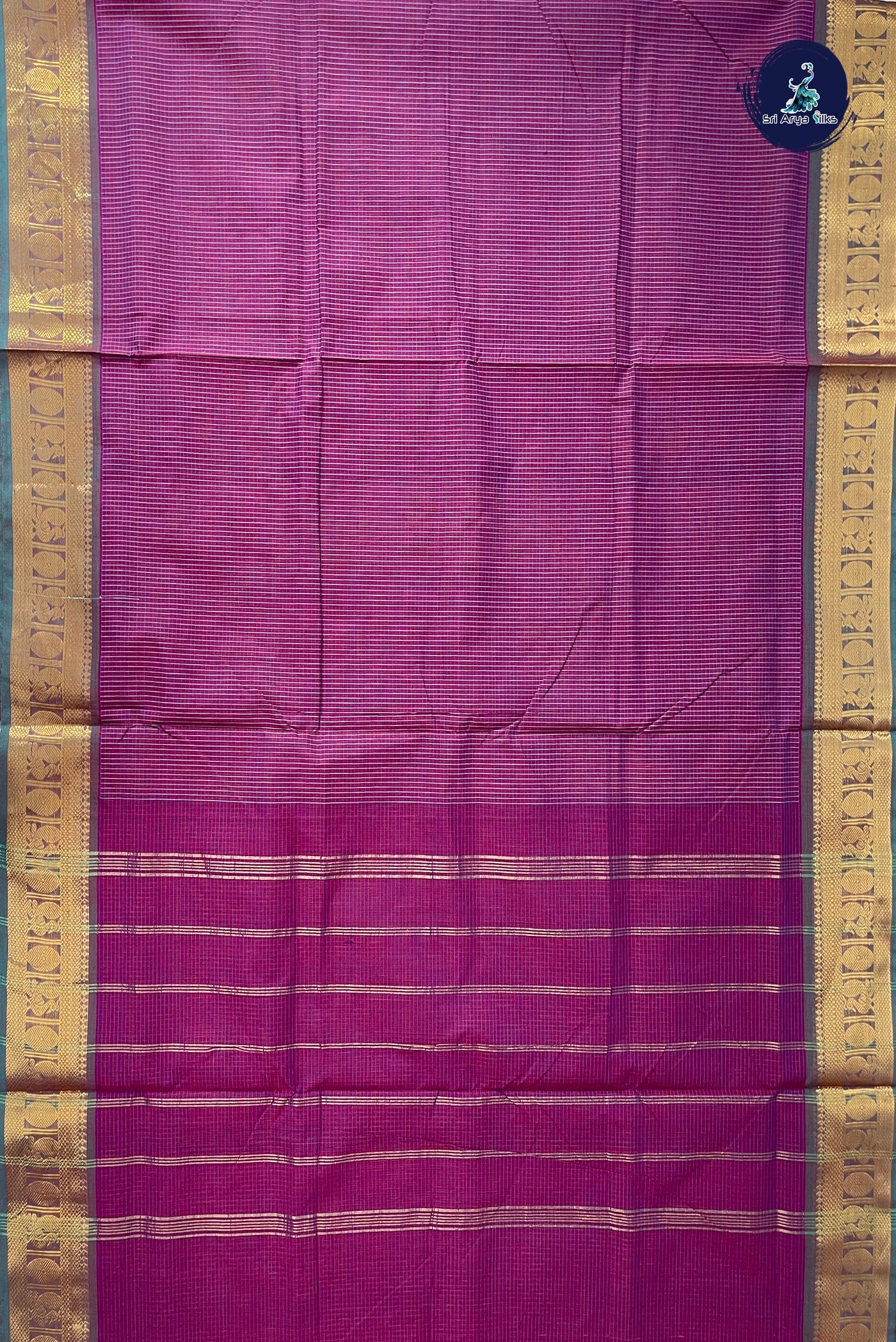 Pinkish Maroon 10.5 Yards Madisar Saree With Checked Pattern