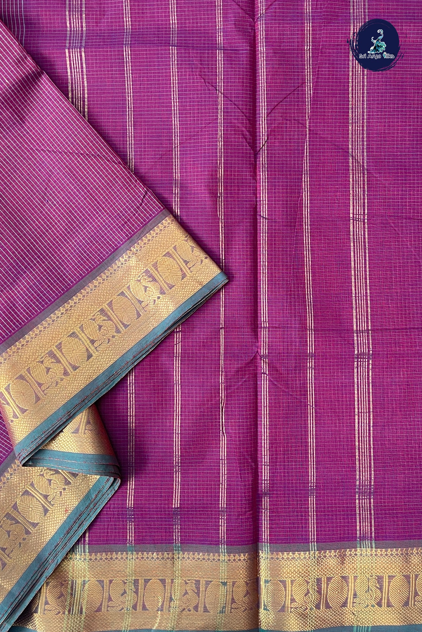 Pinkish Maroon 10.5 Yards Madisar Saree With Checked Pattern