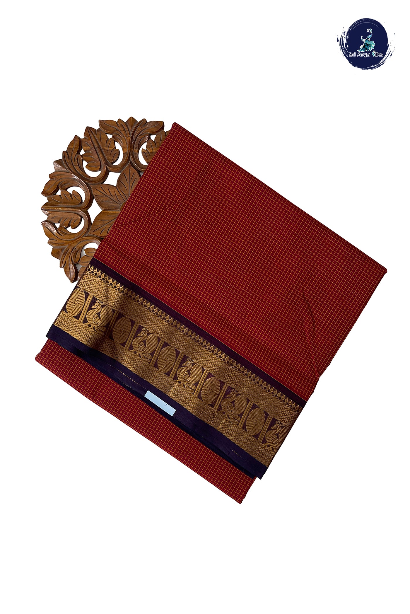 Maroon 10.5 Yards Madisar Saree With Checked Pattern