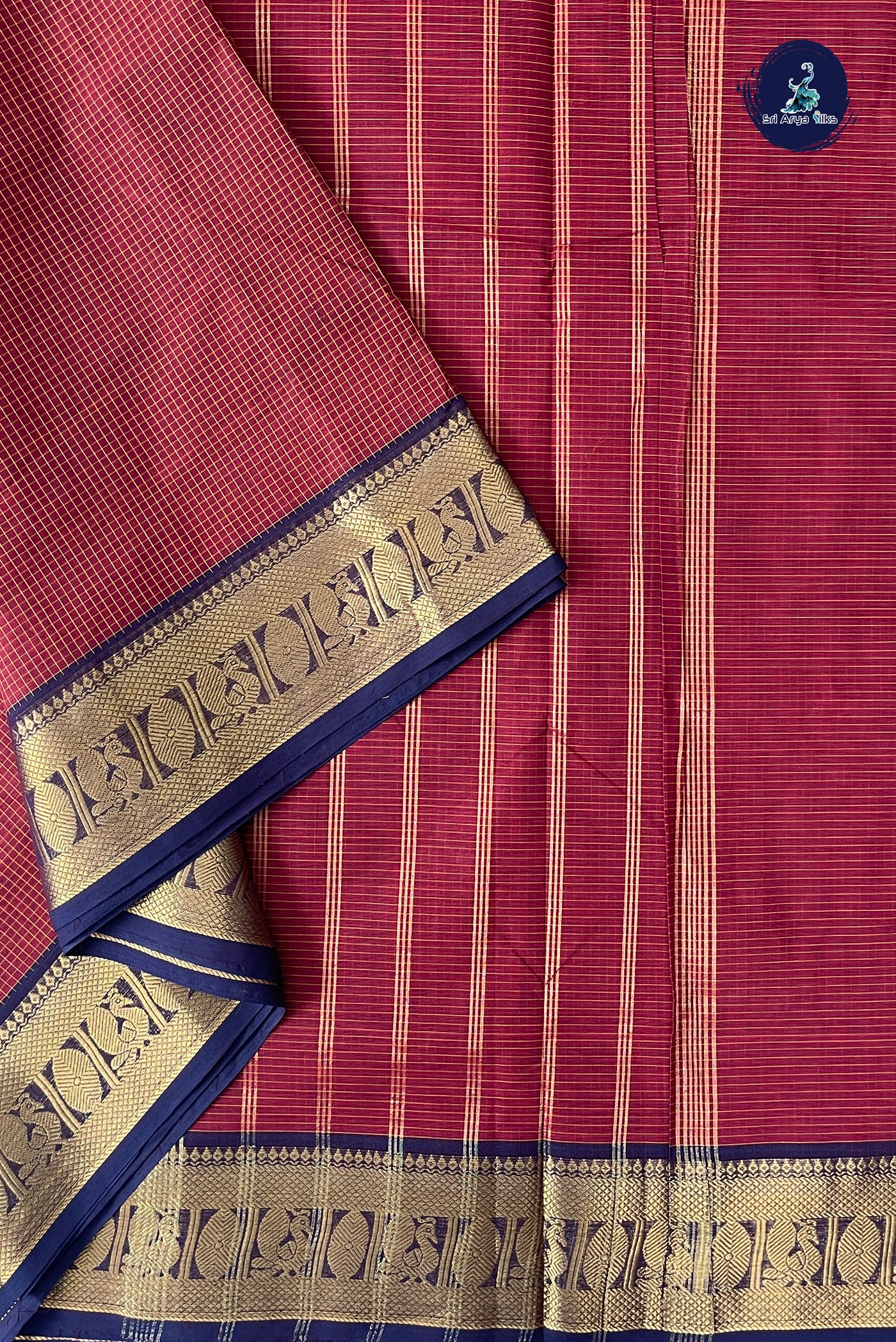 Maroon 10.5 Yards Madisar Saree With Checked Pattern