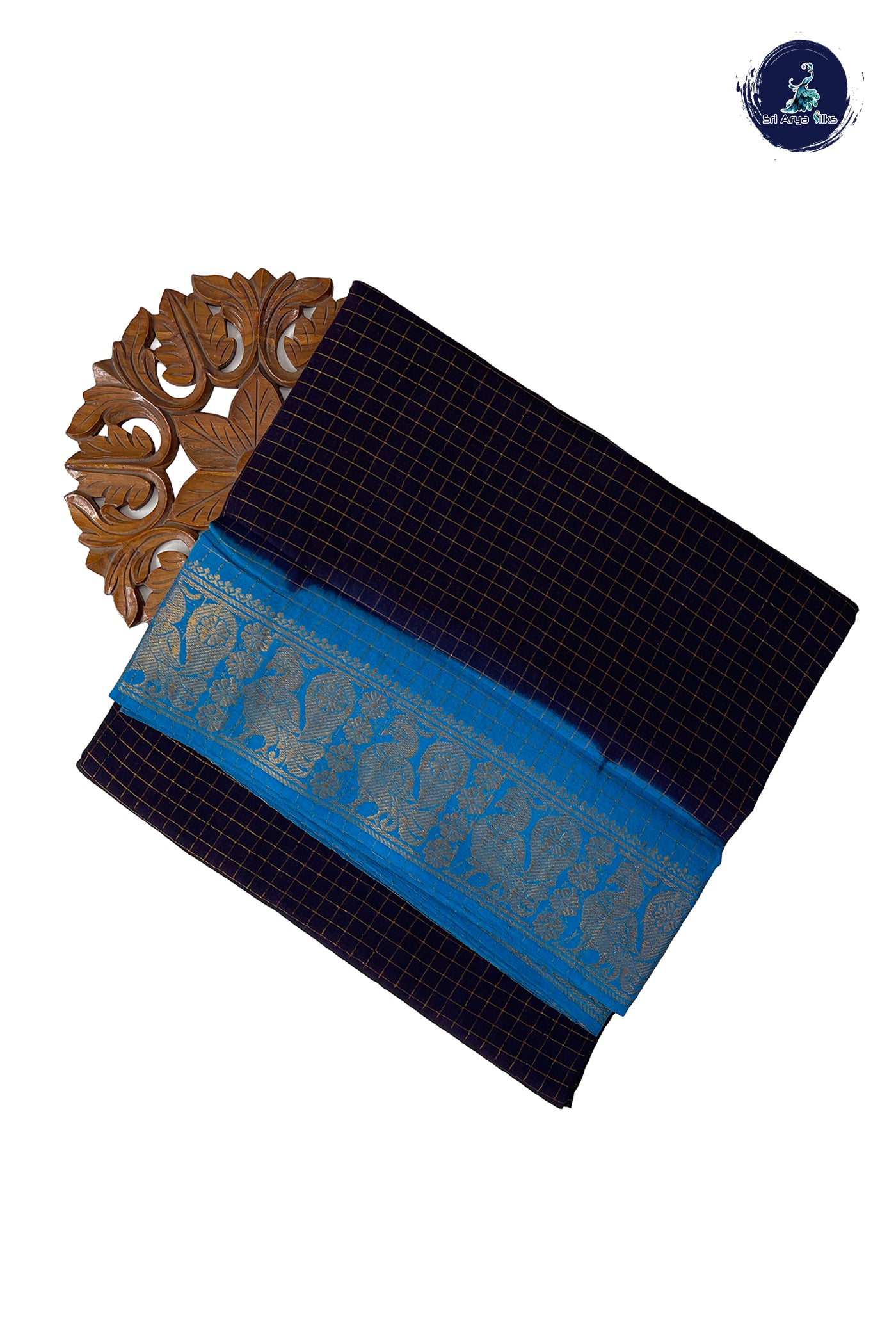 Dark Plum Sugundi Cotton Madisar Saree With Zari Checked Pattern