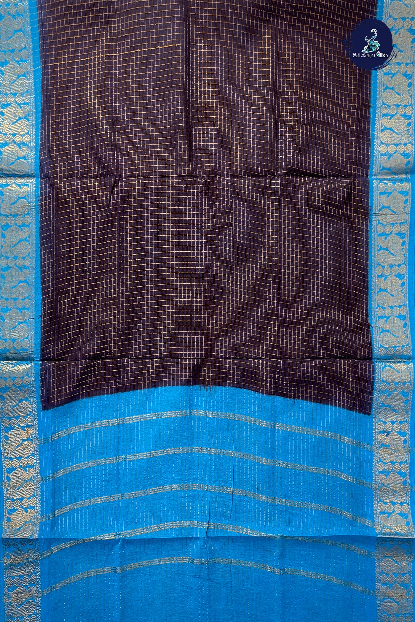 Dark Plum Sugundi Cotton Madisar Saree With Zari Checked Pattern