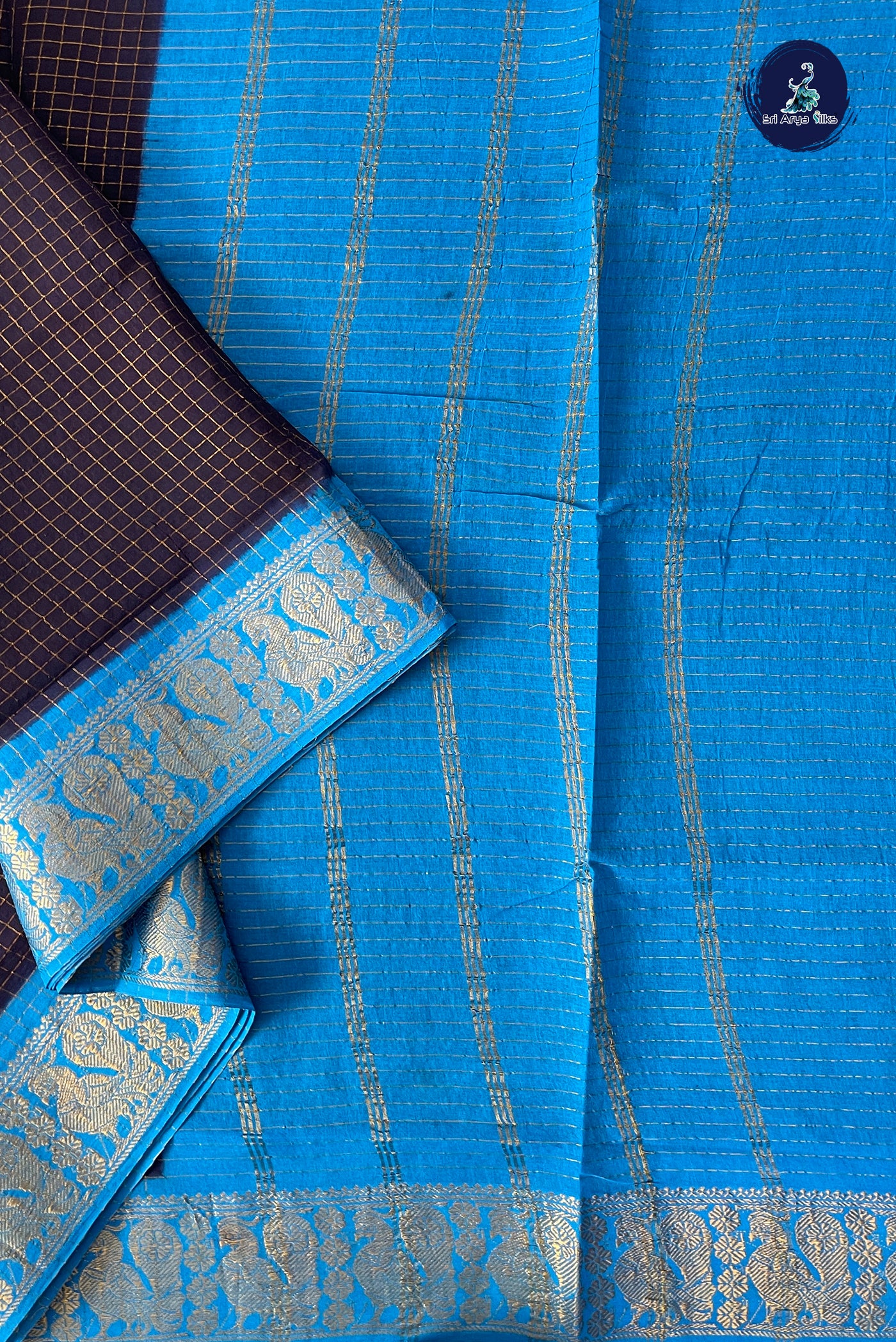 Dark Plum Sugundi Cotton Madisar Saree With Zari Checked Pattern