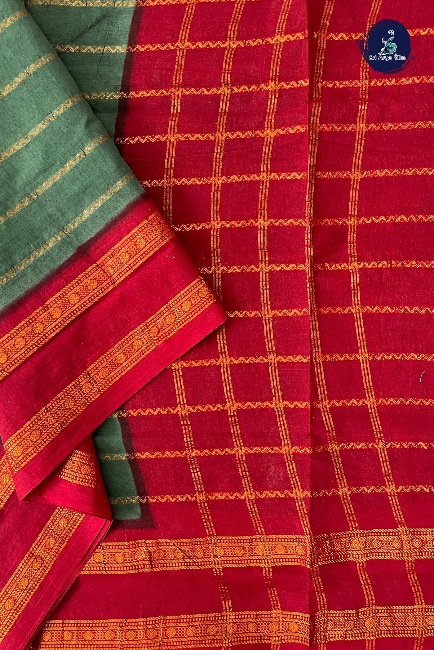 Green Sugundi Cotton Madisar Saree With Veldhari Stripes Pattern