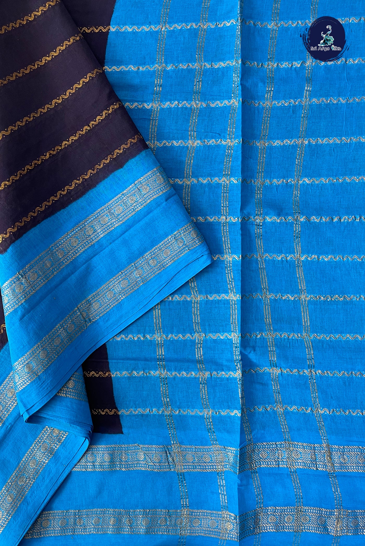 Dark Plum Sugundi Cotton Madisar Saree With Veldhari Stripes Pattern