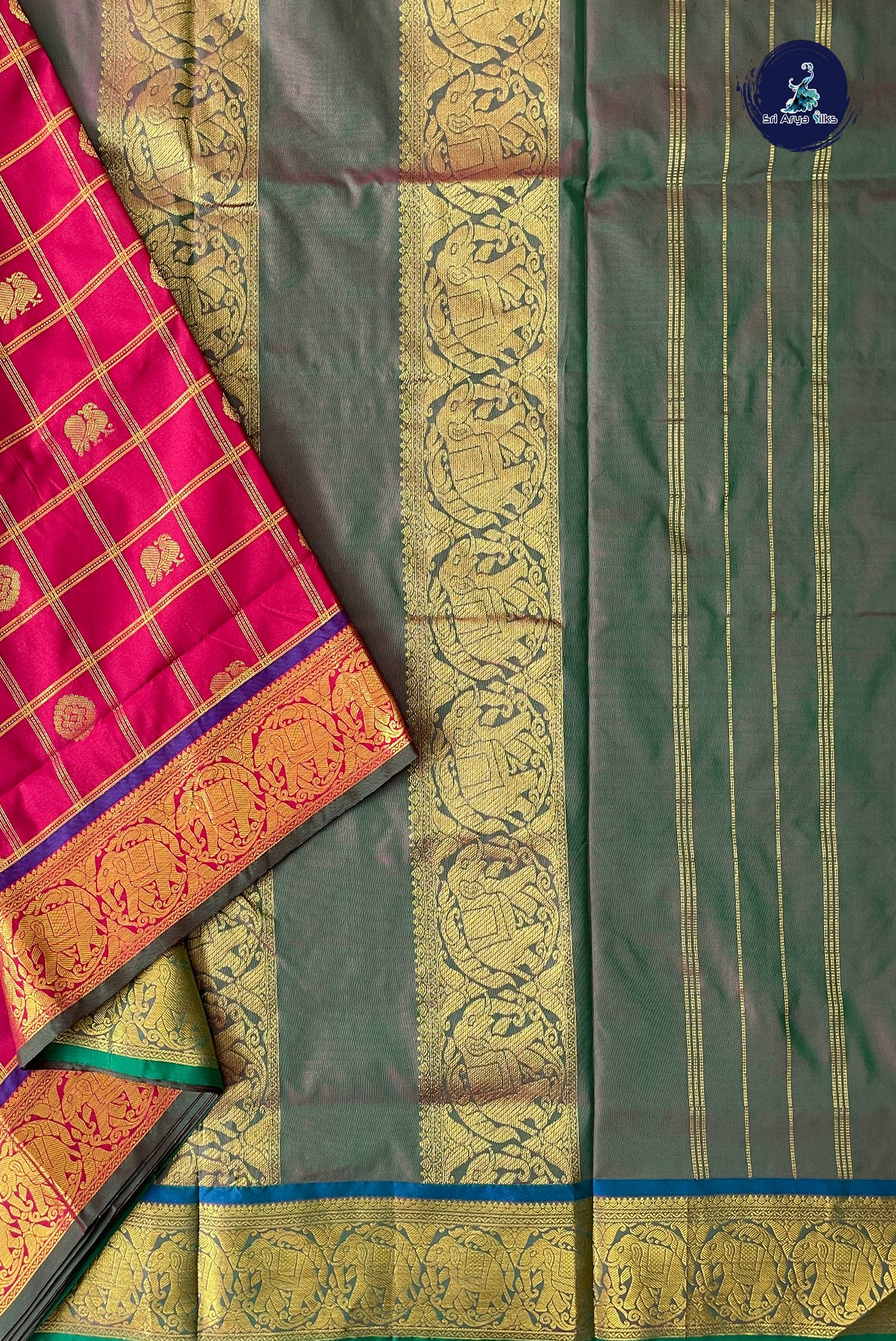 Pinkish Maroon Madisar Semi Silk Saree With Zari Checked Pattern