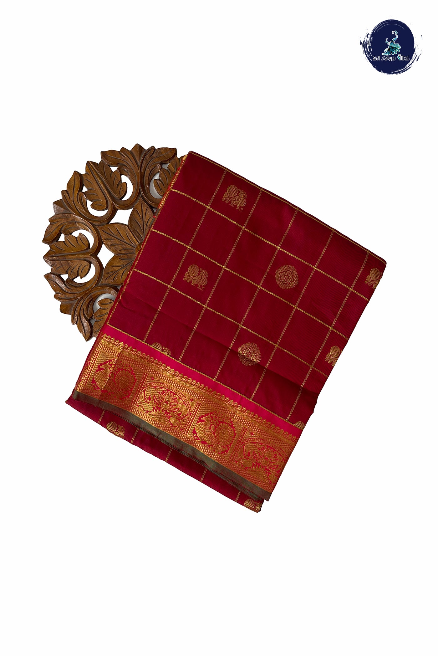 Maroon Madisar Semi Silk Saree With Zari Checked Pattern
