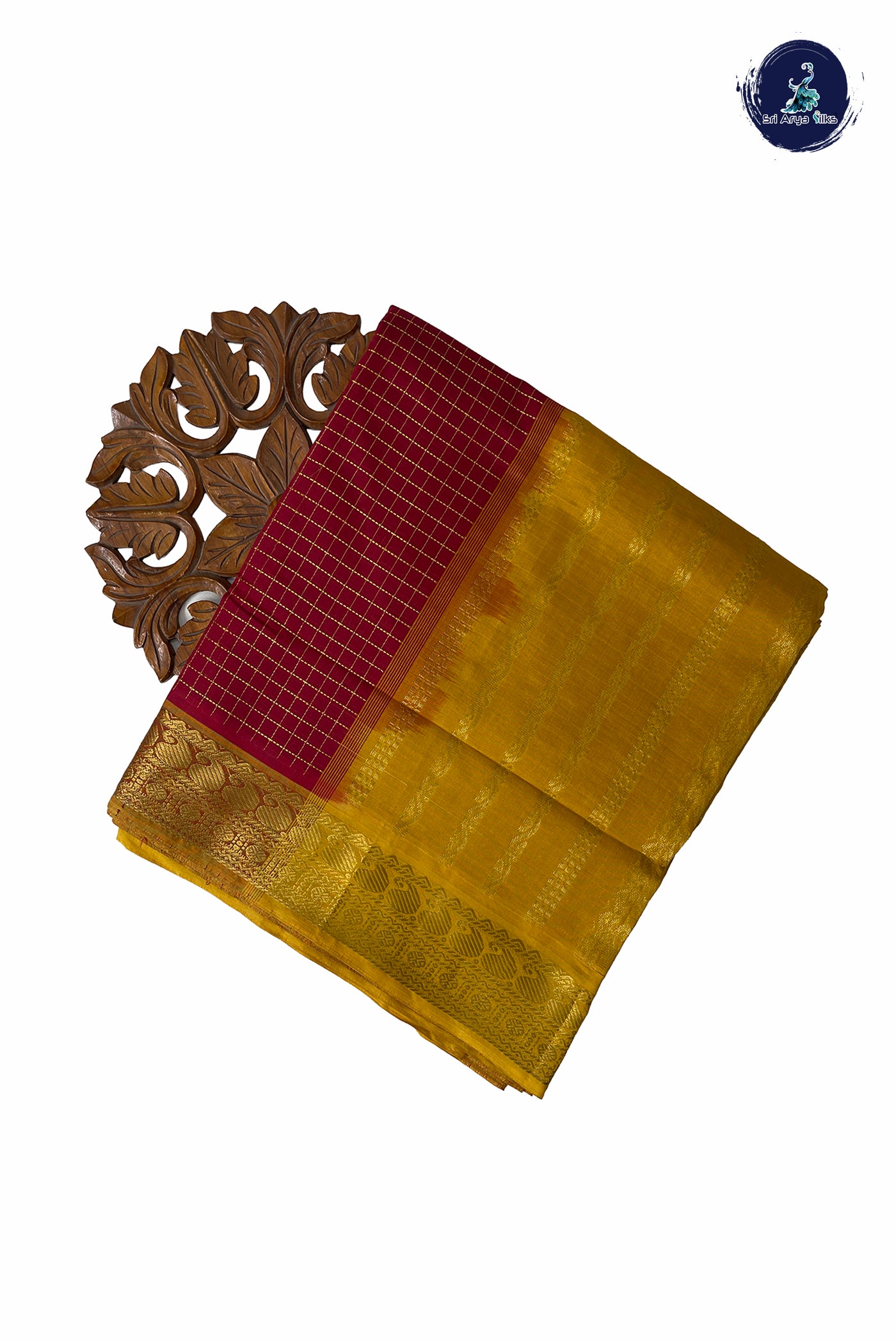 Maroon Half Pure Madisar Silk Cotton Saree With Zari Checked Pattern