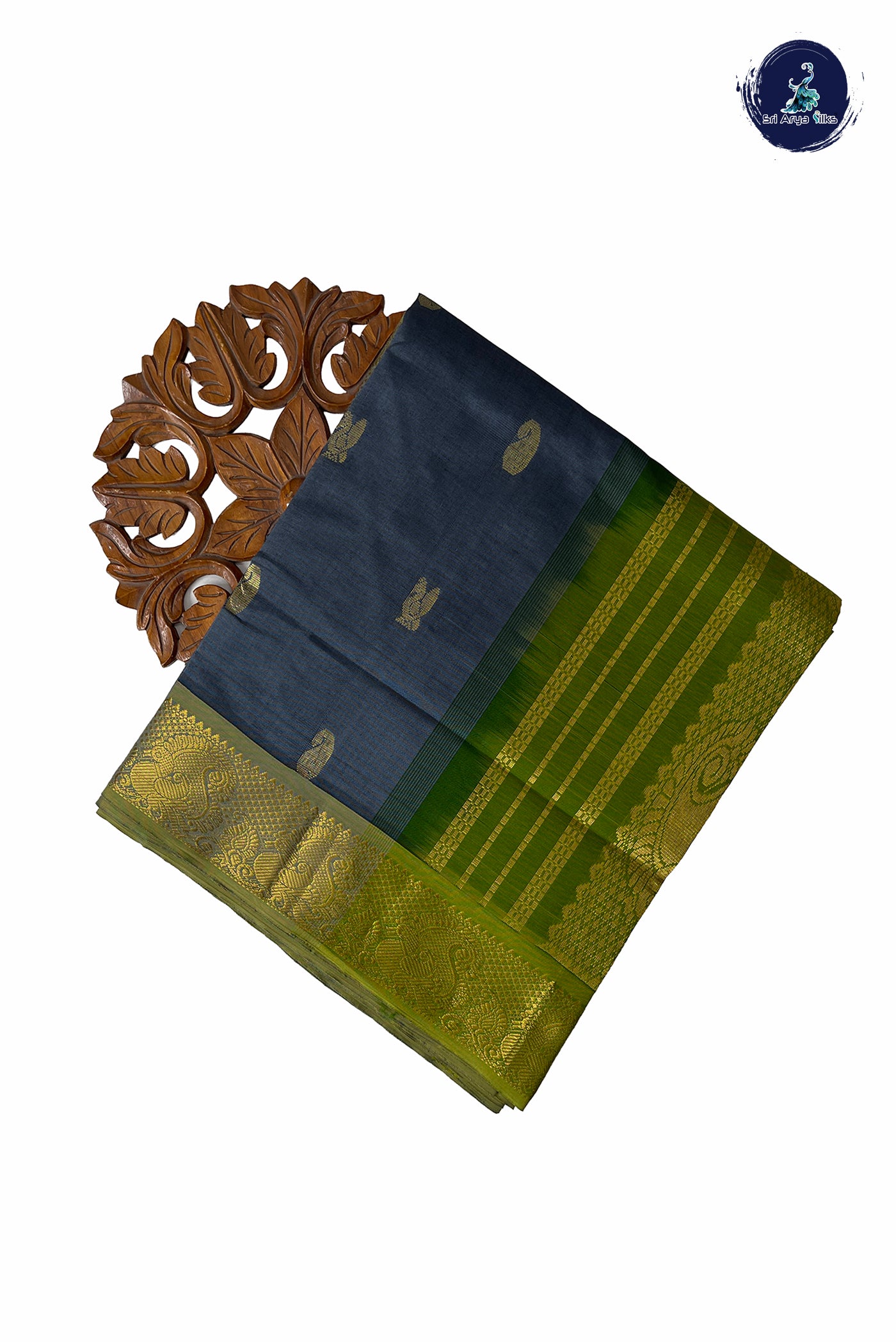 Grey Half Pure Madisar Silk Cotton Saree With Zari Buttas Pattern