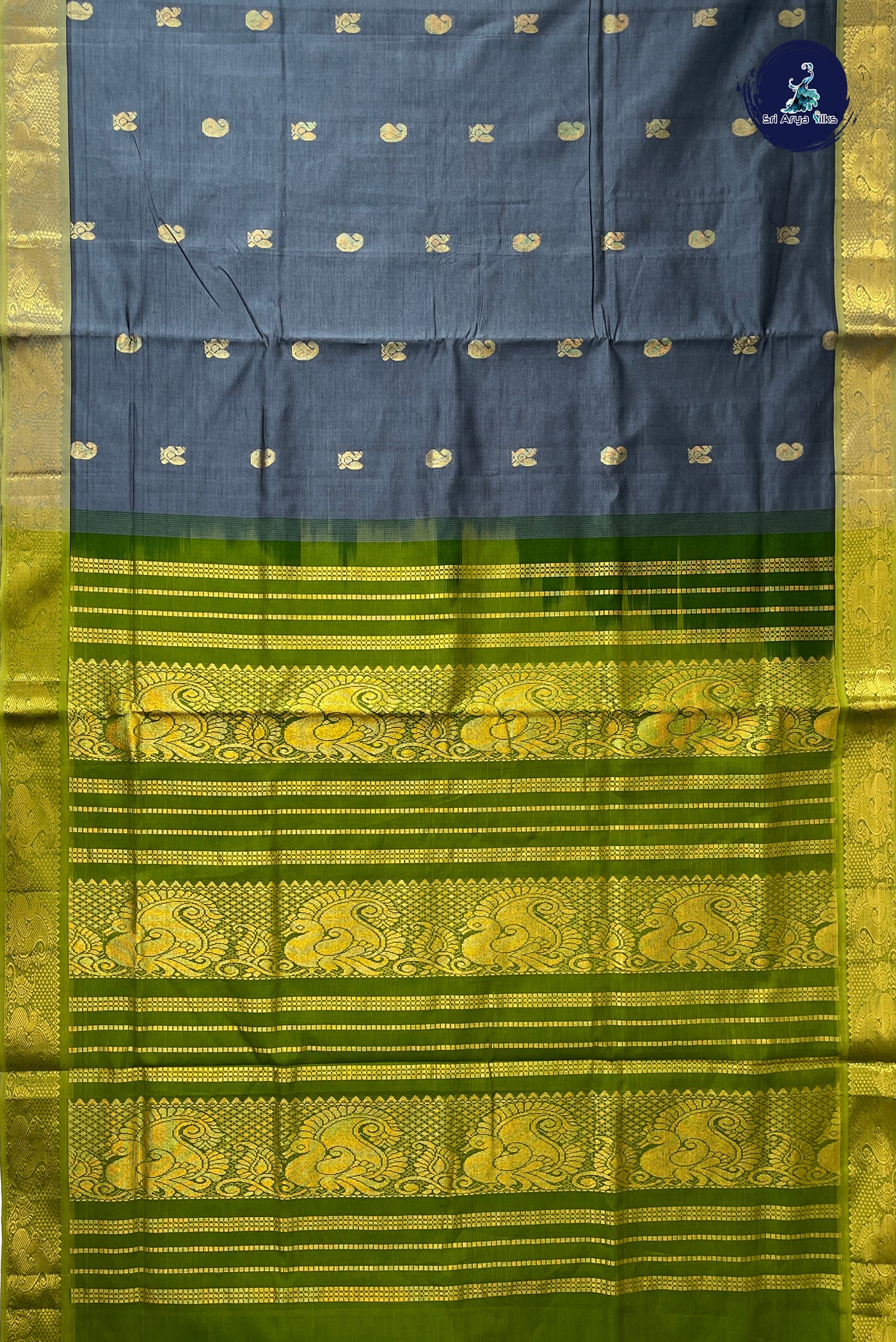 Grey Half Pure Madisar Silk Cotton Saree With Zari Buttas Pattern