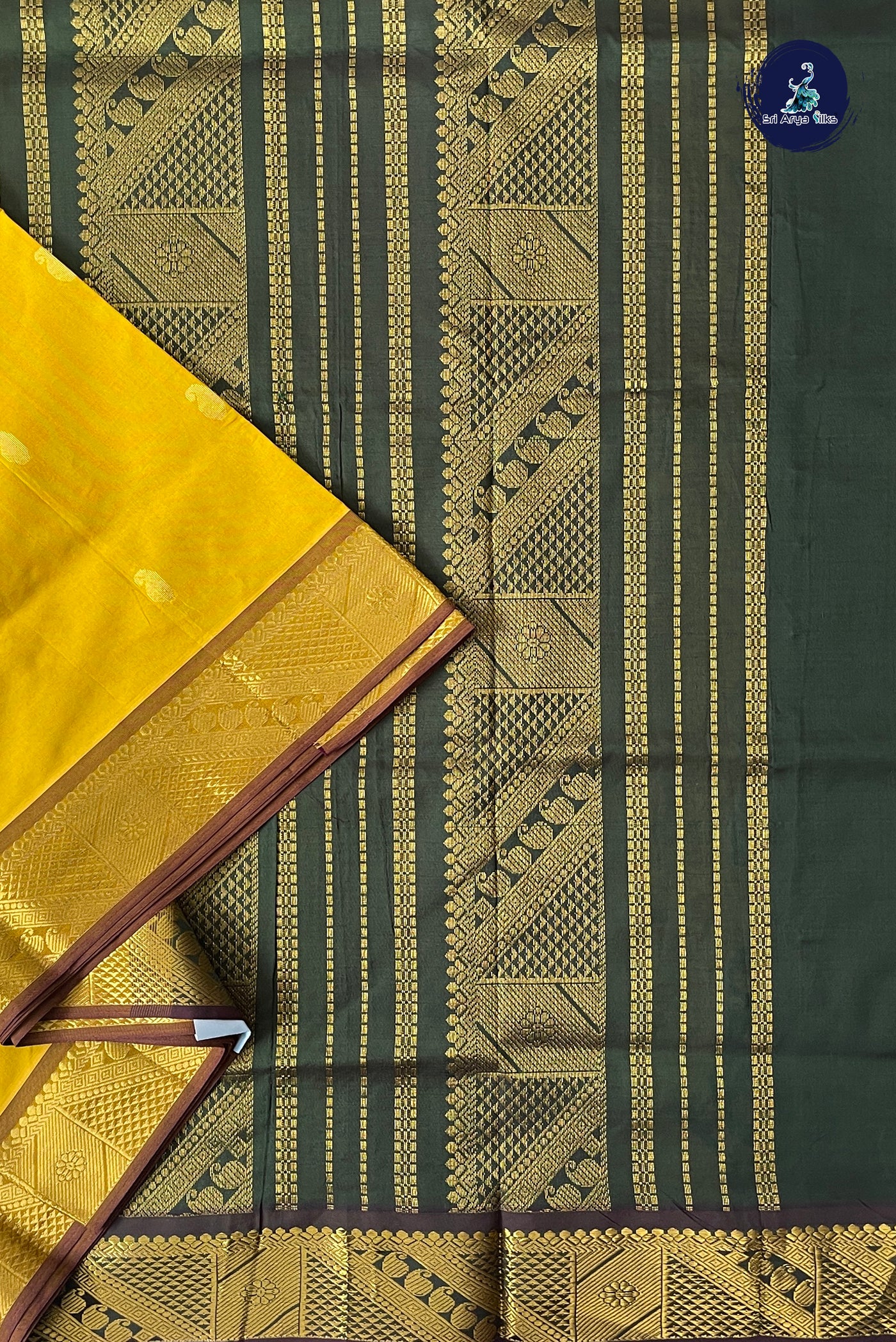 Yellow Half Pure Madisar Silk Cotton Saree With Zari Buttas Pattern