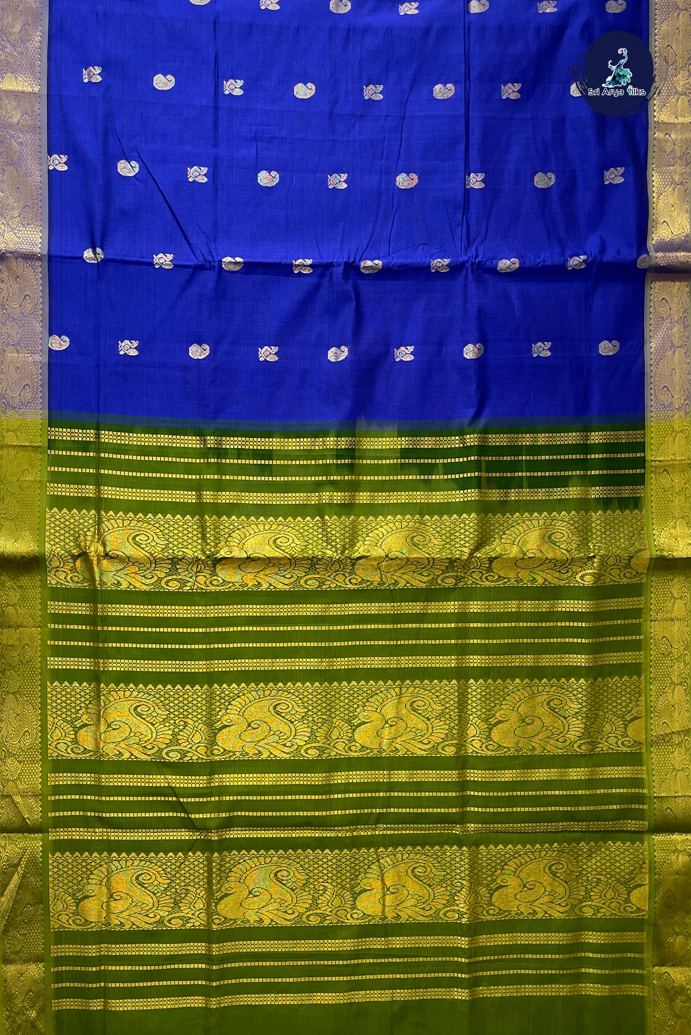 Blue Half Pure Madisar Silk Cotton Saree With Zari Buttas Pattern