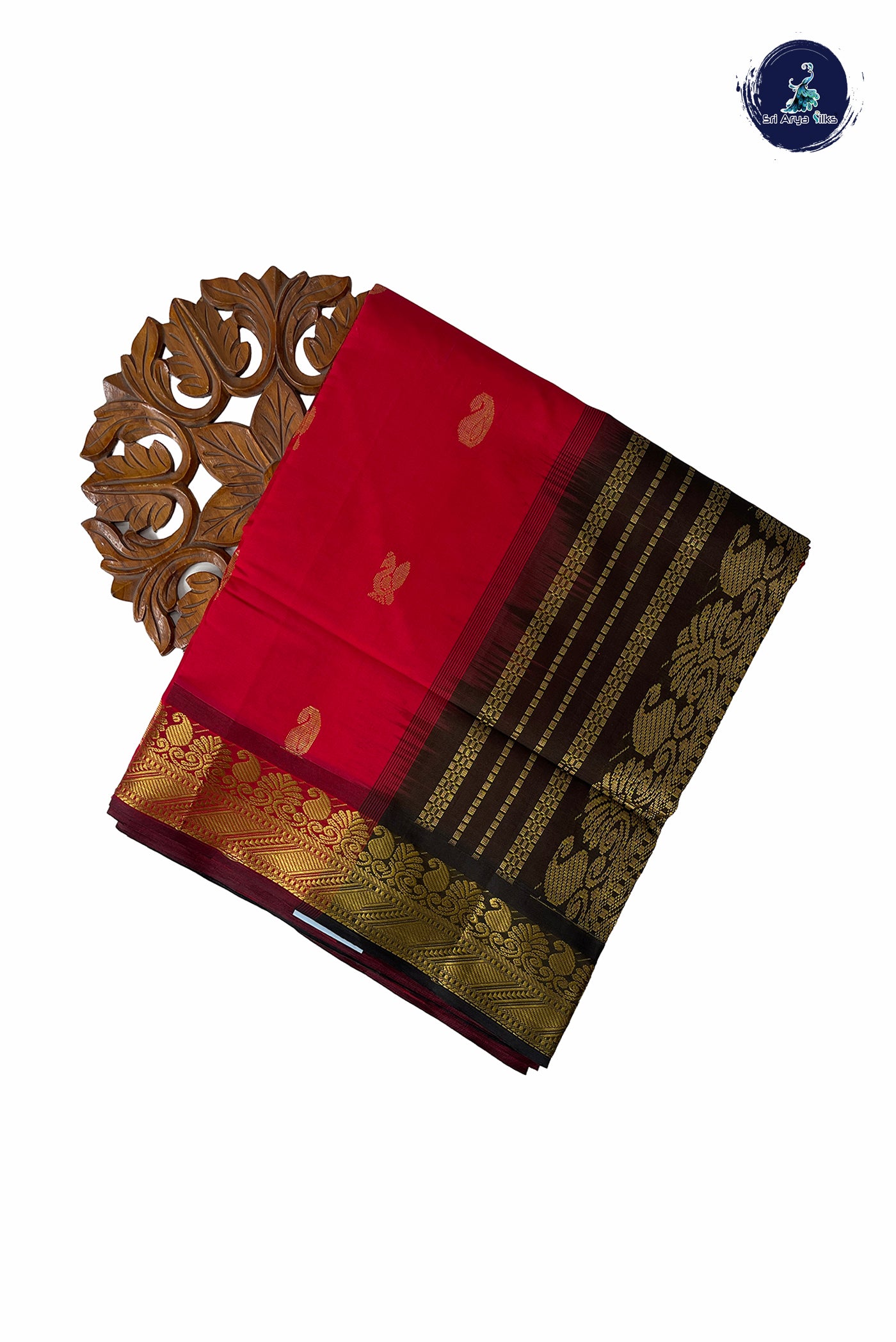 Red Half Pure Madisar Silk Cotton Saree With Zari Buttas Pattern