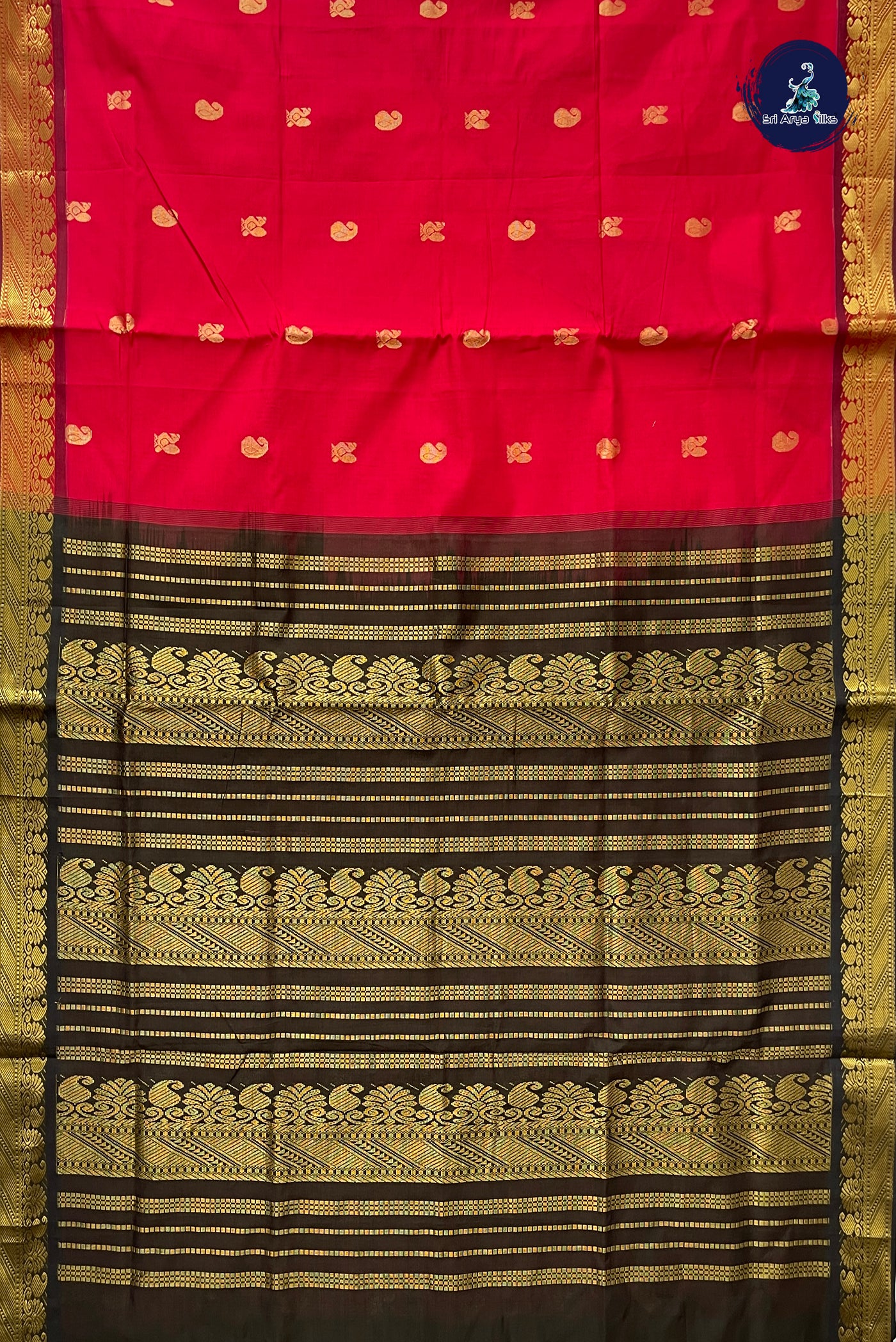Red Half Pure Madisar Silk Cotton Saree With Zari Buttas Pattern