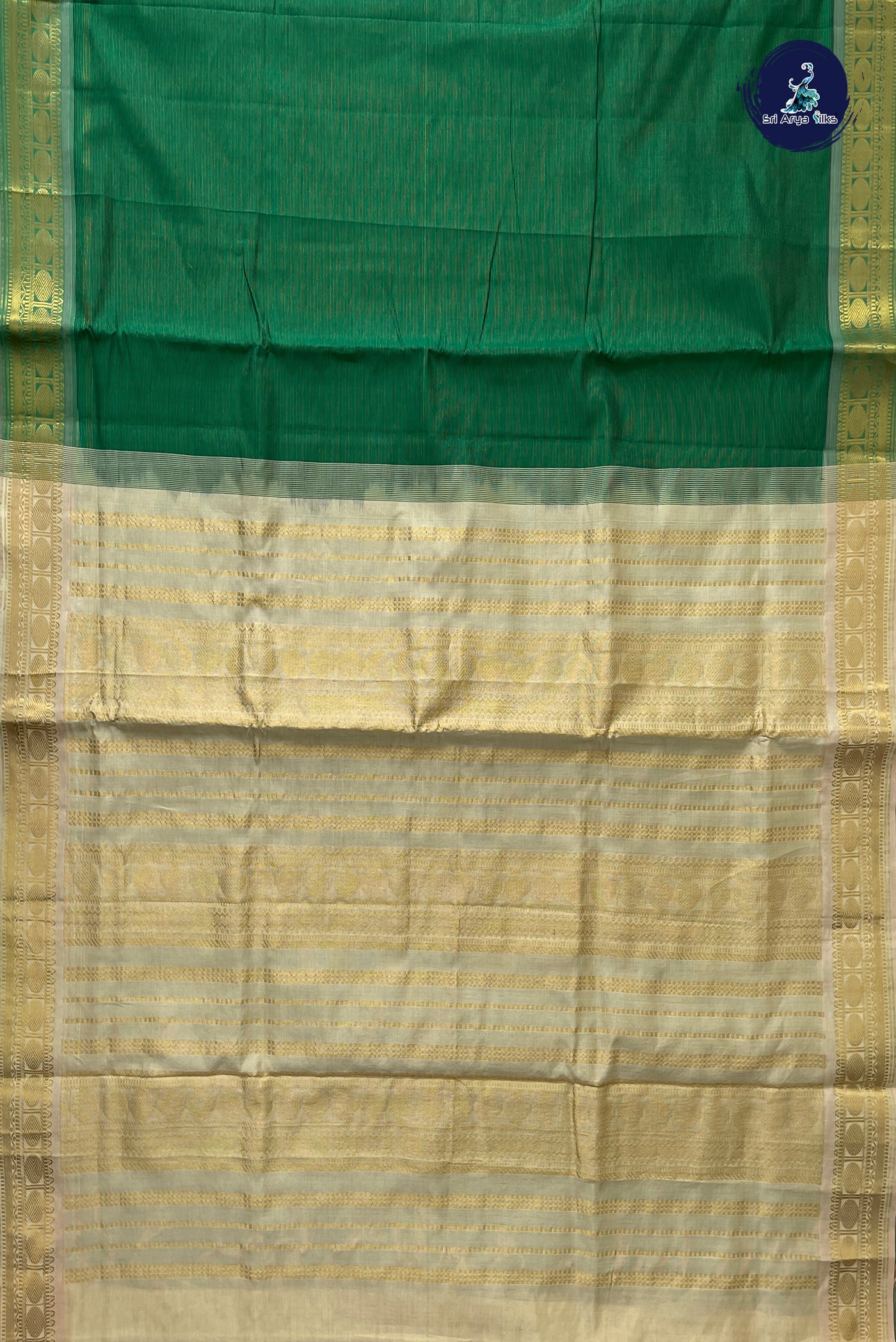 Green Half Pure Madisar Silk Cotton Saree With Vaira Oosi Pattern